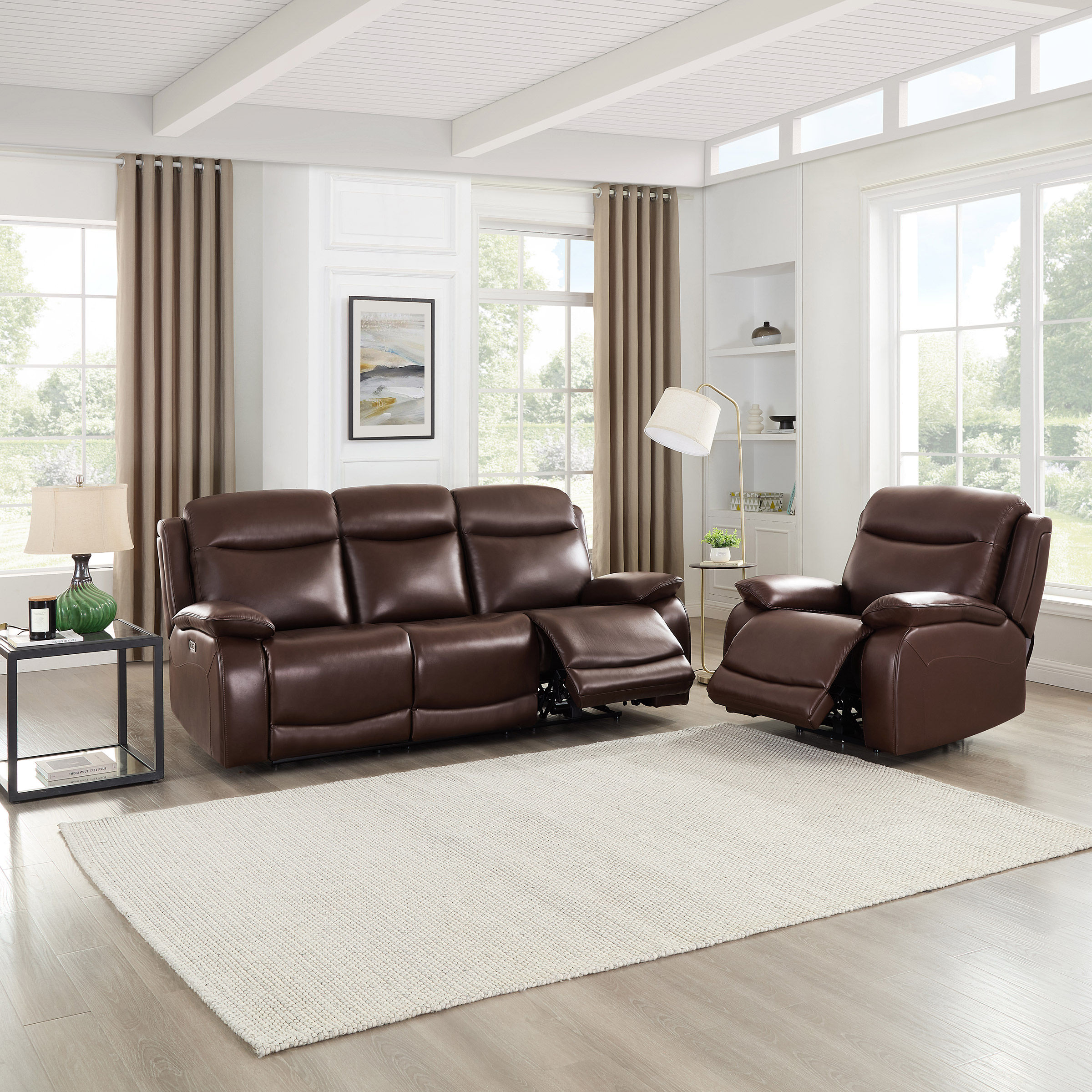 Prospera Home Jackson Top Grain Leather Power Reclining Sofa and Chair