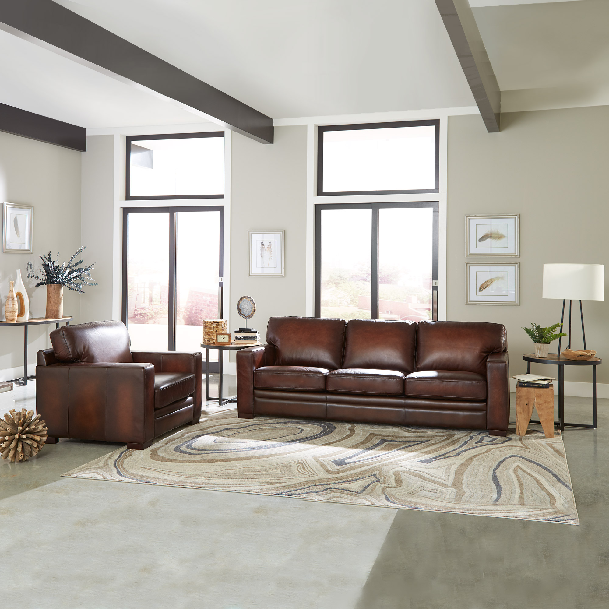 Prospera Home Luca Top-grain Leather Sofa and Chair