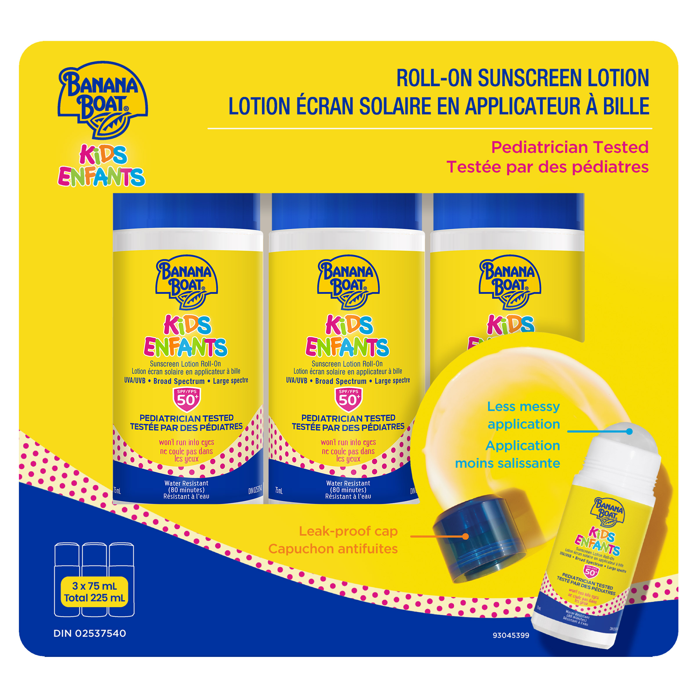 Banana Boat Kids Sunscreen Roll-on Sunscreen SPF 50, 3 x 75 mL