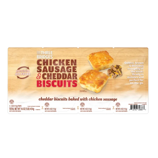 THREE BRIDGES CHICKEN SAUSAGE & CHEDDAR BISCUITS 4/4 OZ