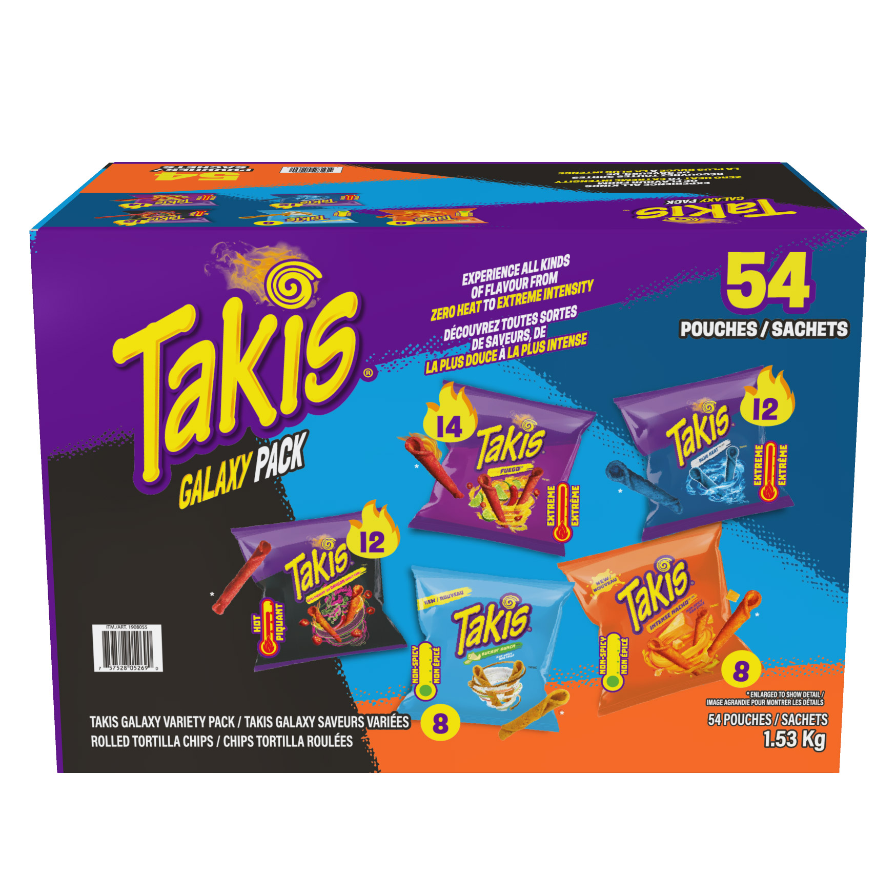 Takis Rolled Tortilla Chips, Galaxy Variety Pack, 54 × 28 g