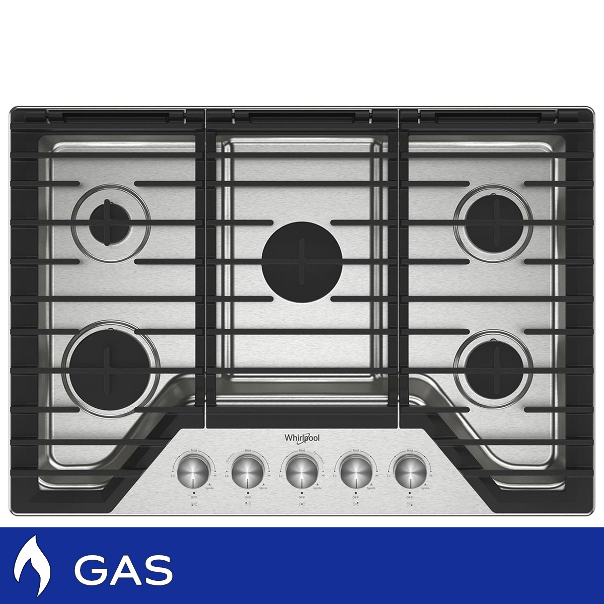 Whirlpool 30 in Stainless Steel Gas 5 Burner Cooktop with Cast-Iron ...