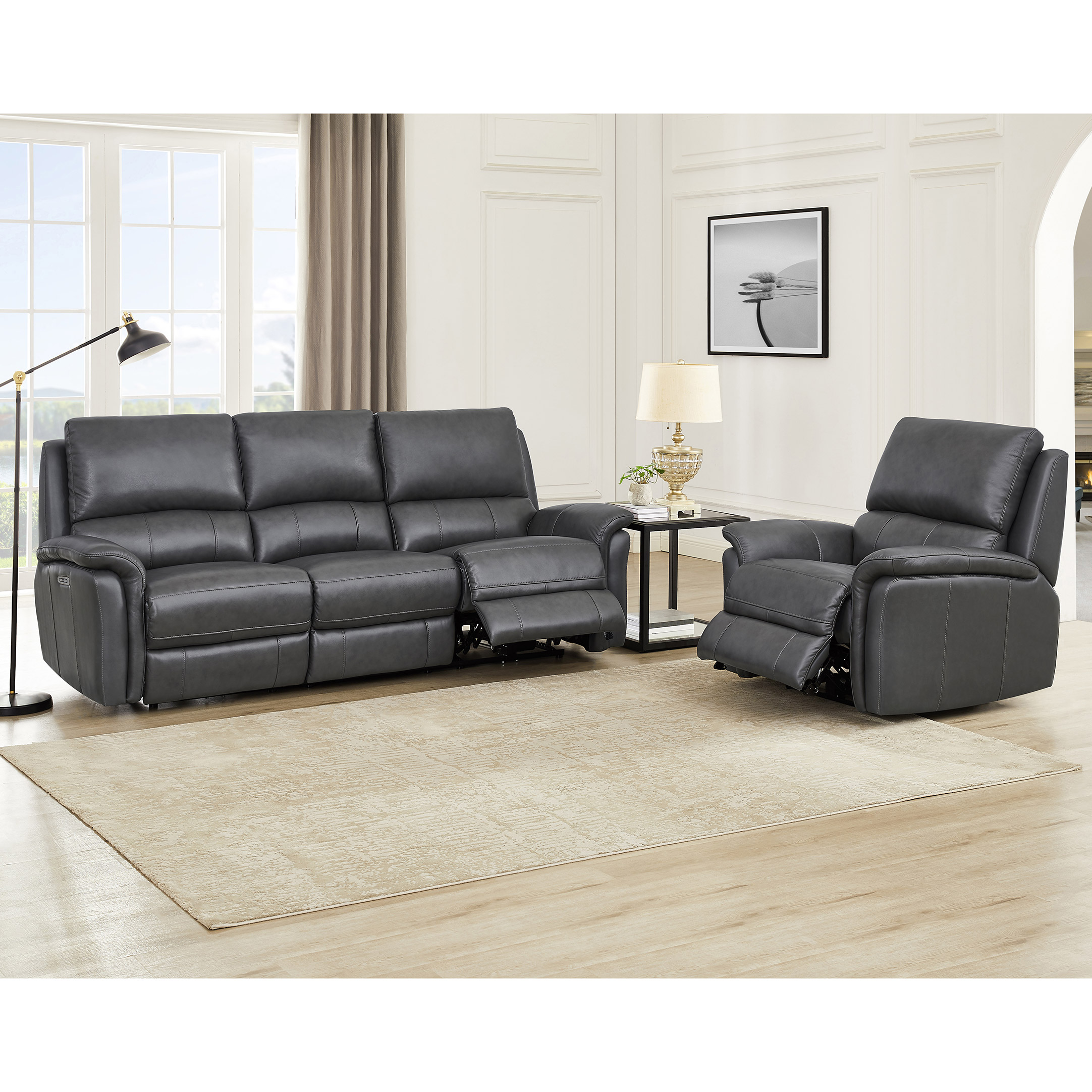 Prospera Home Marner Top grain Leather Power Reclining Sofa and Chair