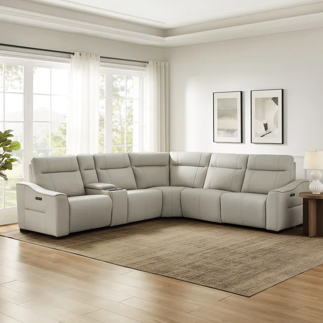 Monica Leather Power Reclining Sectional with Power Headrests