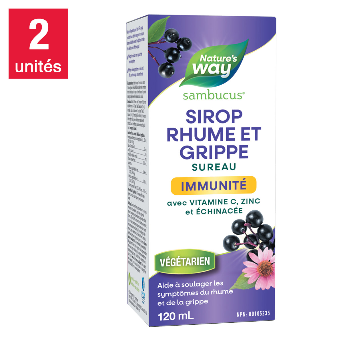 Sambucus - Sirop de sureau pour soins antirhume et antigrippe, 2 bouteilles de 120 mL