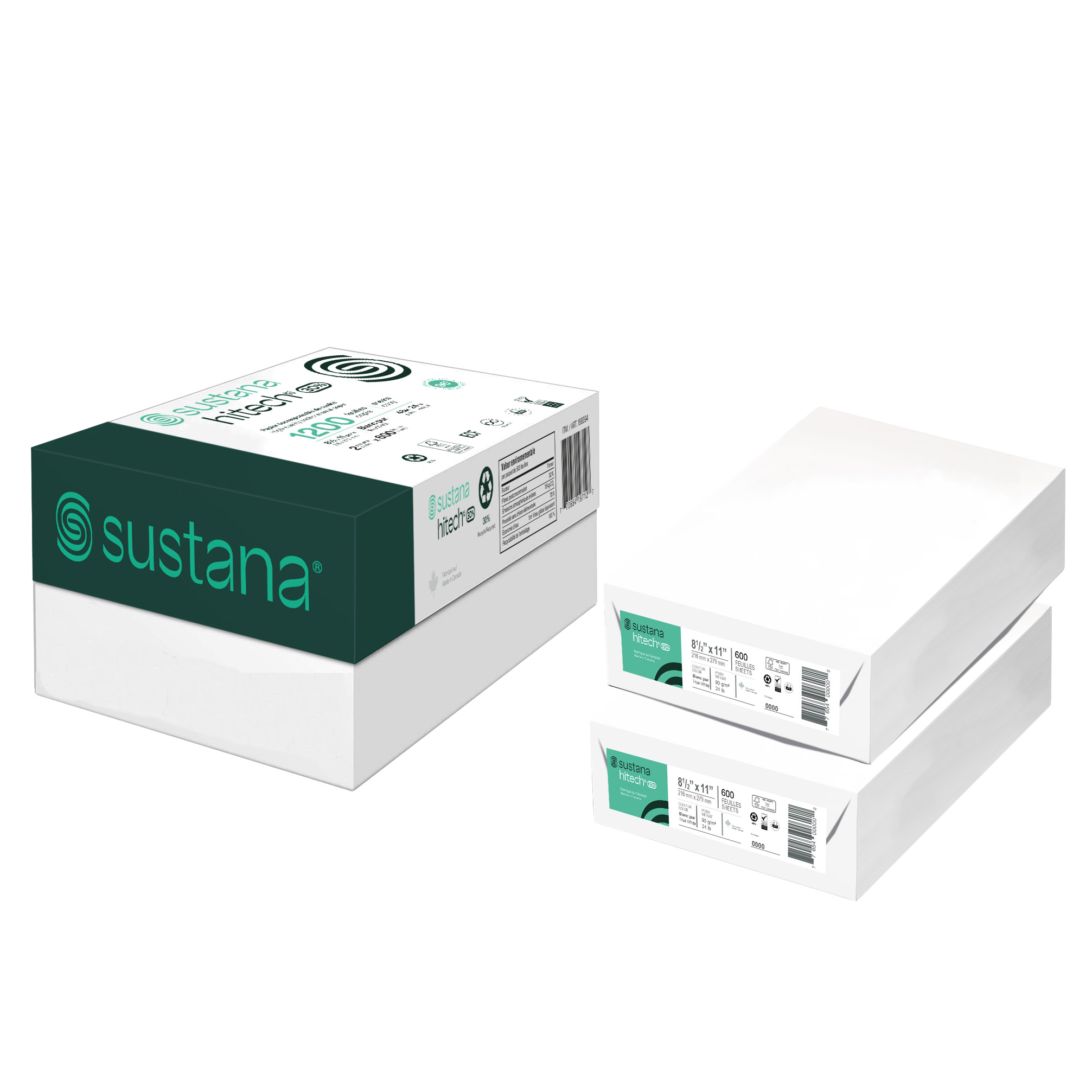 Sustana Hitech Printer Paper, Letter, 8.5 in × 11 in., 96 Bright, 24 lb.