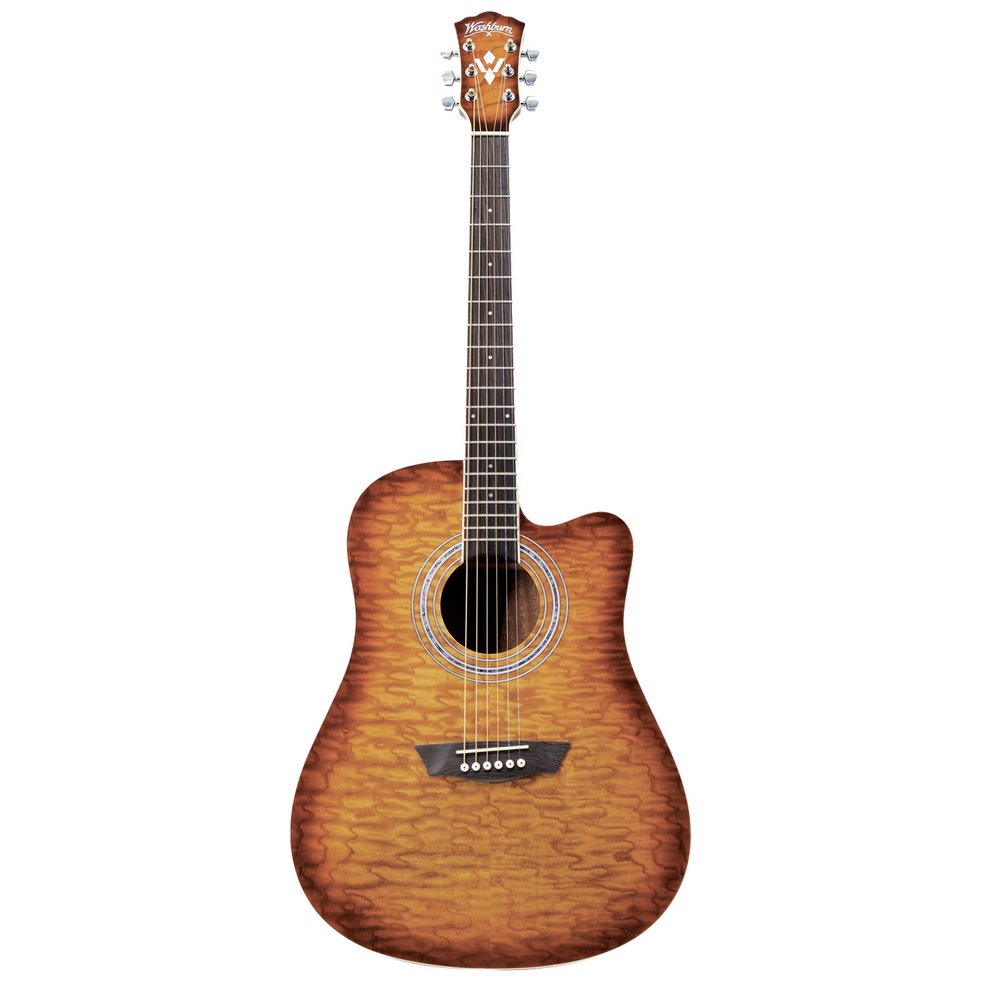 Washburn Premium Acoustic Guitar Pack, Cutaway Quilted Maple Top - Sand Burst