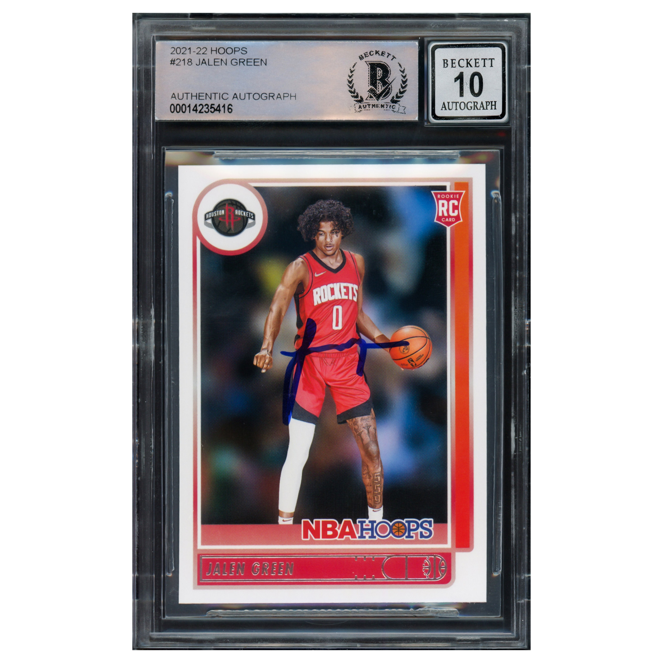 Jalen Green Autographed 2021-22 NBA Hoops Rookie Card #218 Houston Rockets - Beckett Authenticated