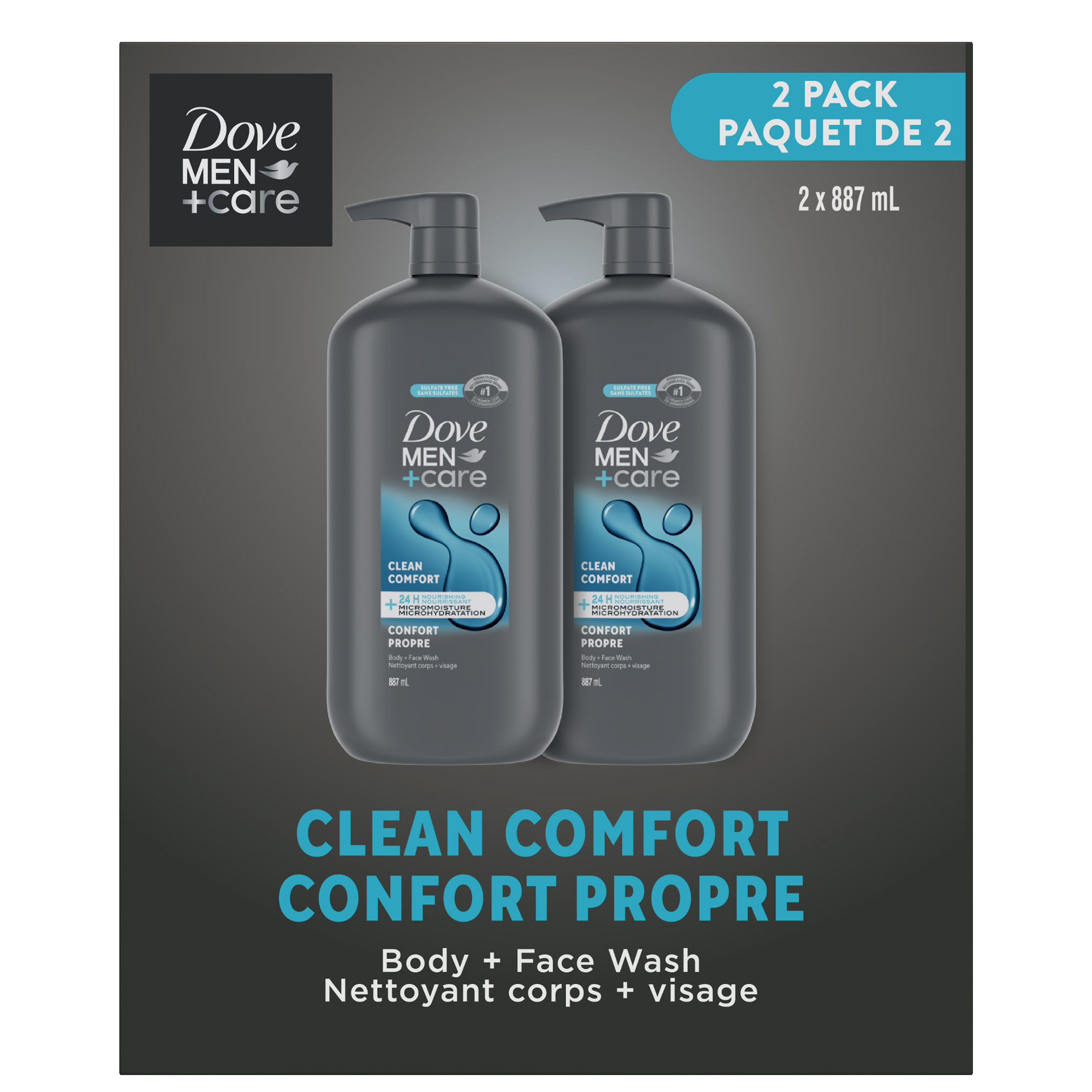 Dove Men+Care Body and Face Wash, 2 x 887 mL