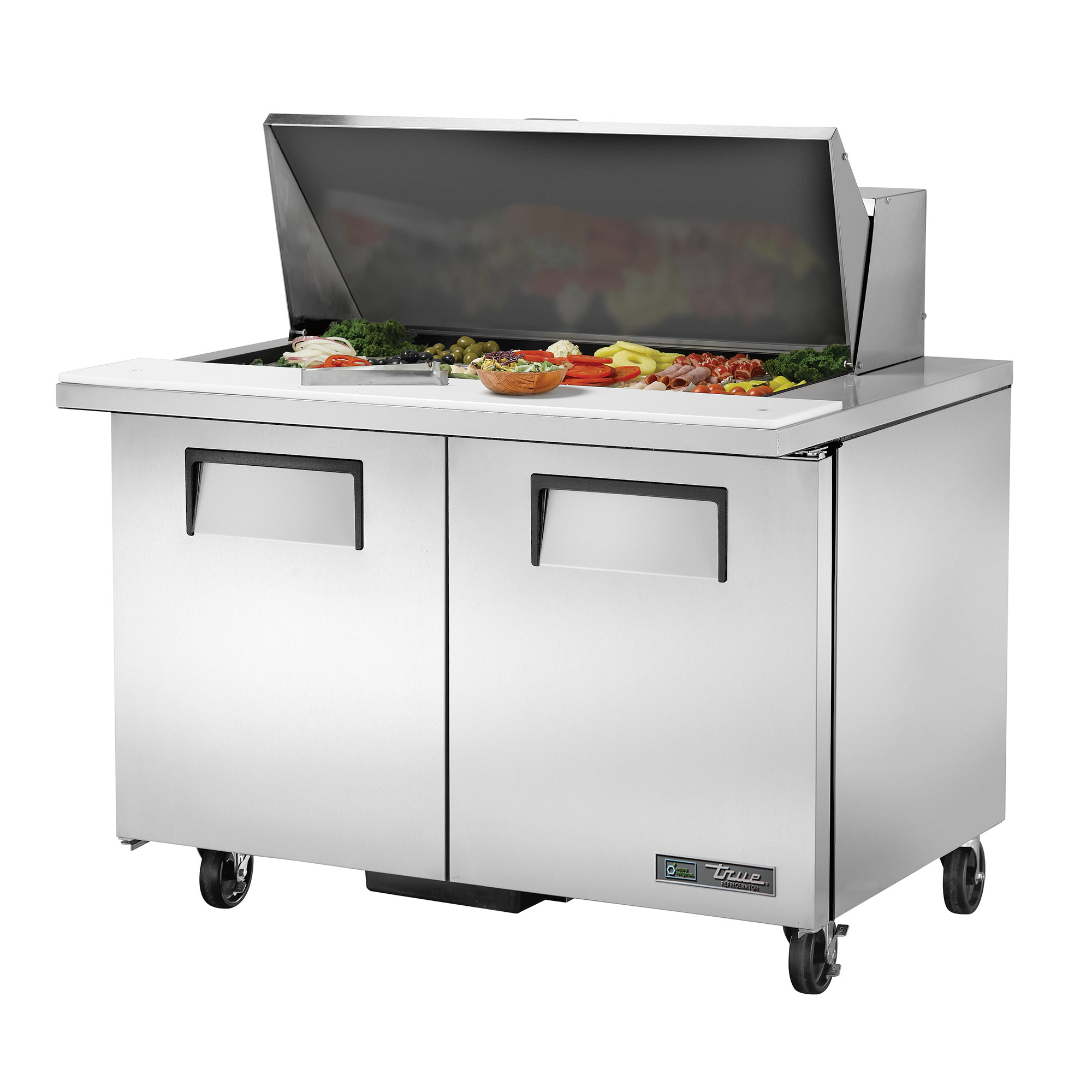 True 48 in Stainless Steel 18 Pan Mega Top Solid 2-door Sandwich and Salad Prep Table