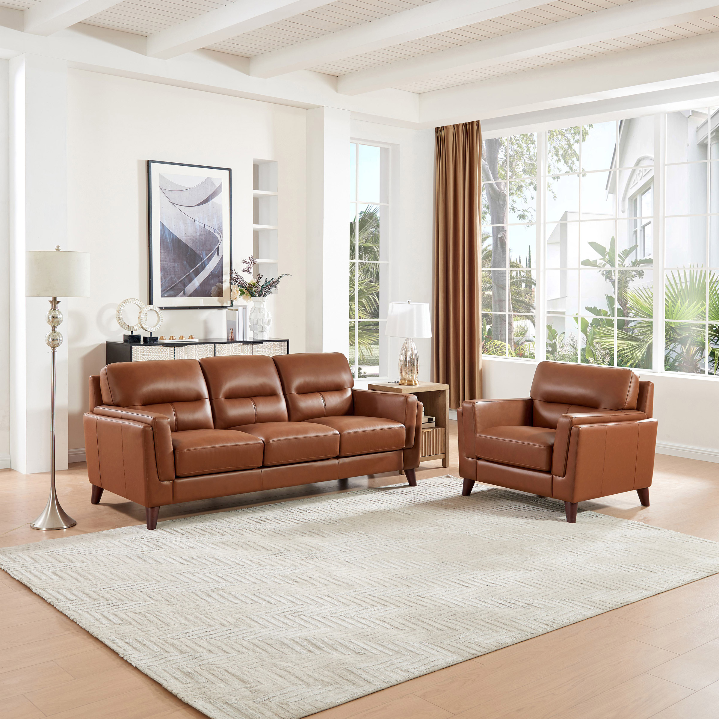 Prospera Home Tampa Top Grain Leather Sofa and Chair
