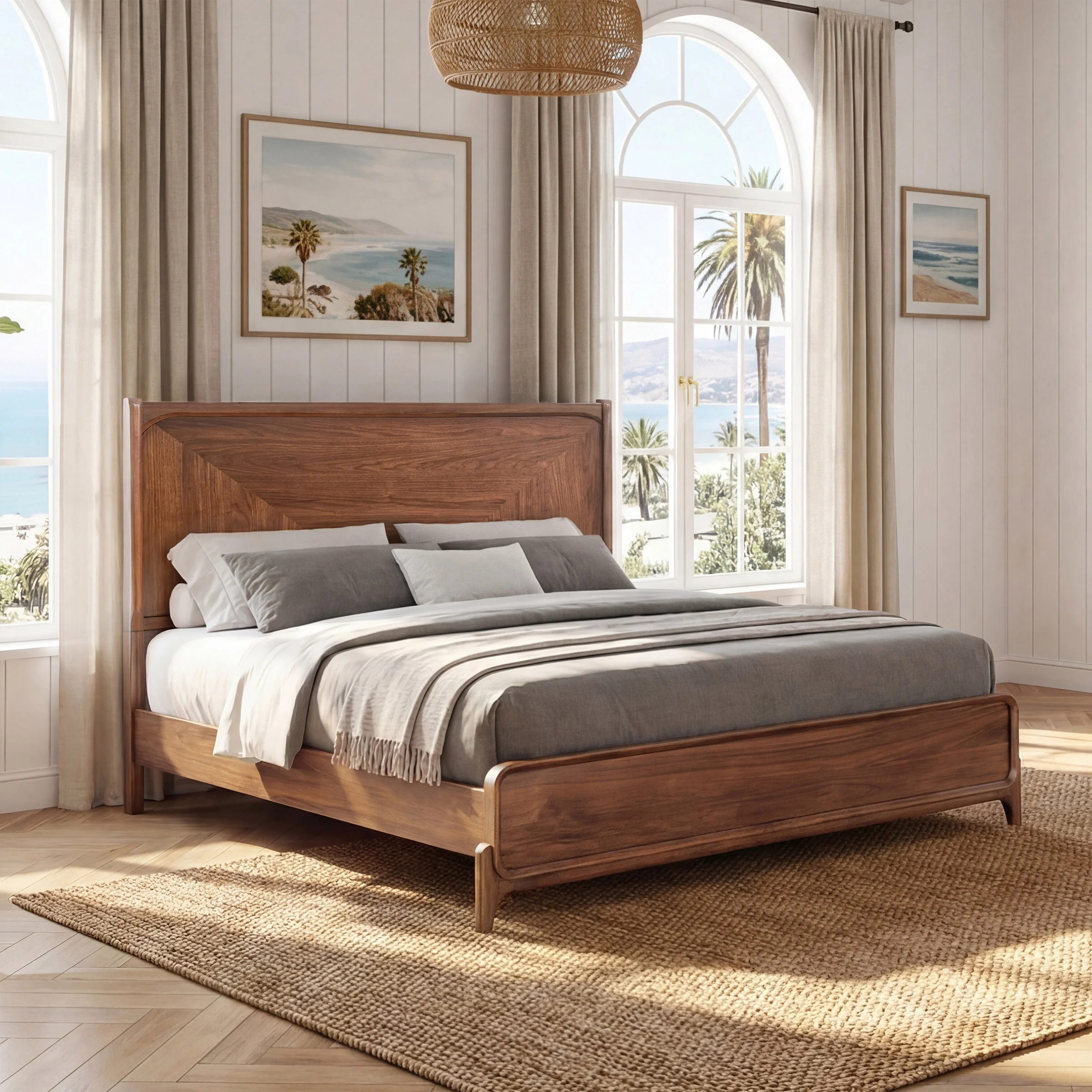 Rockford Panel Bed Frame, Walnut Veneers | Costco
