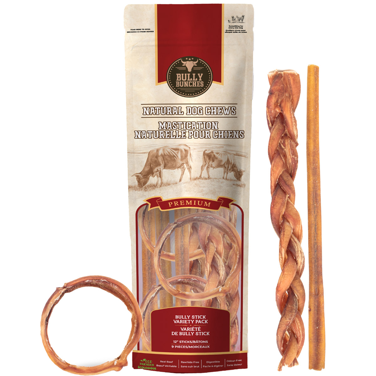 Bully Bunches 12 in. Premium Bully Stick Variety Pack, 9-pack