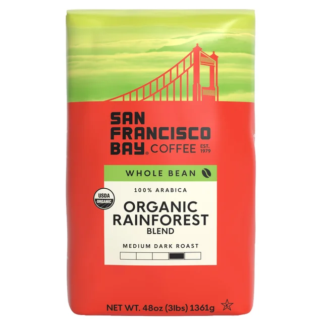 San Francisco Bay Organic Rainforest Blend Coffee, Regular Roast, Whole Bean, 3 lbs