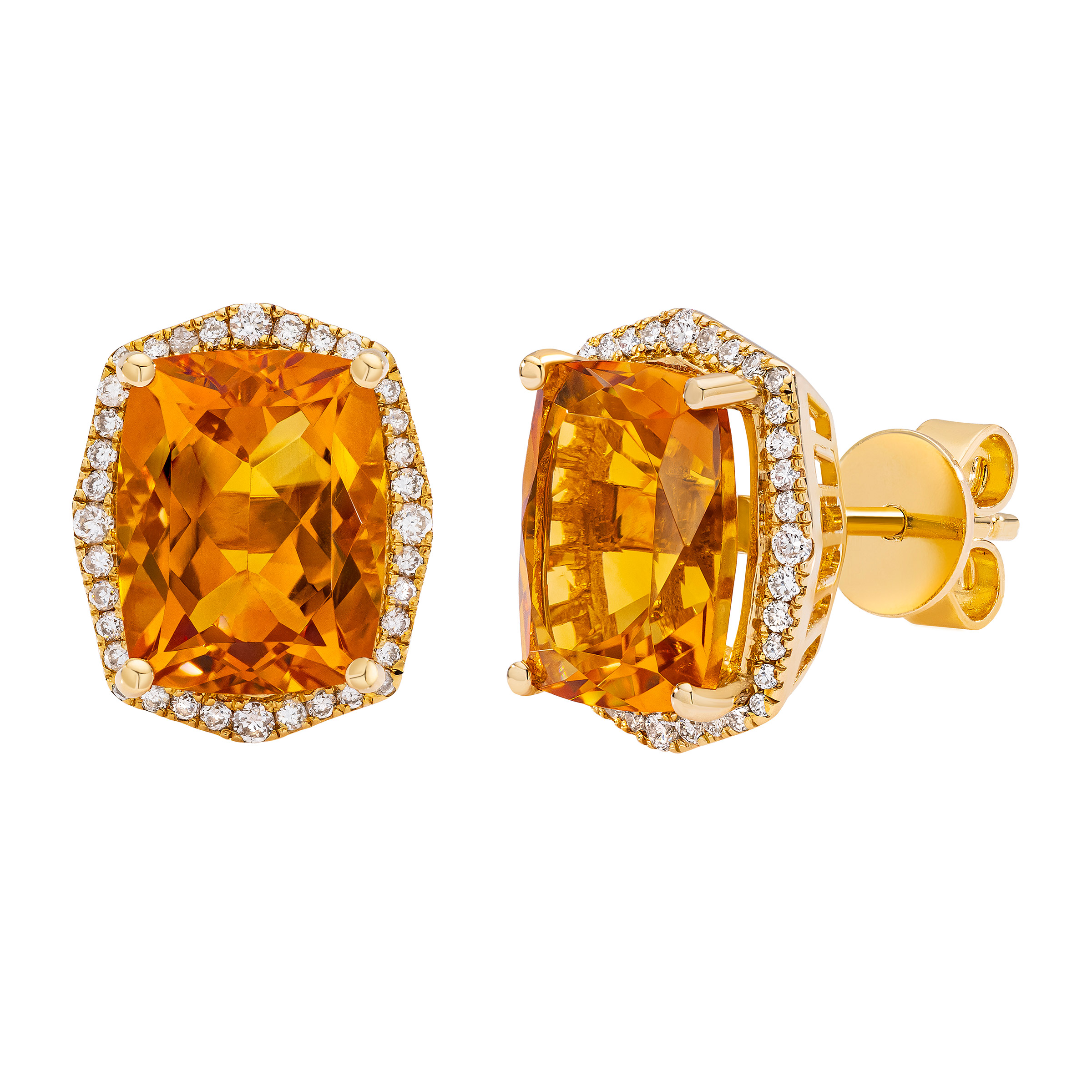 Cushion Cut Citrine and Diamond Earrings (0.18 ctw)