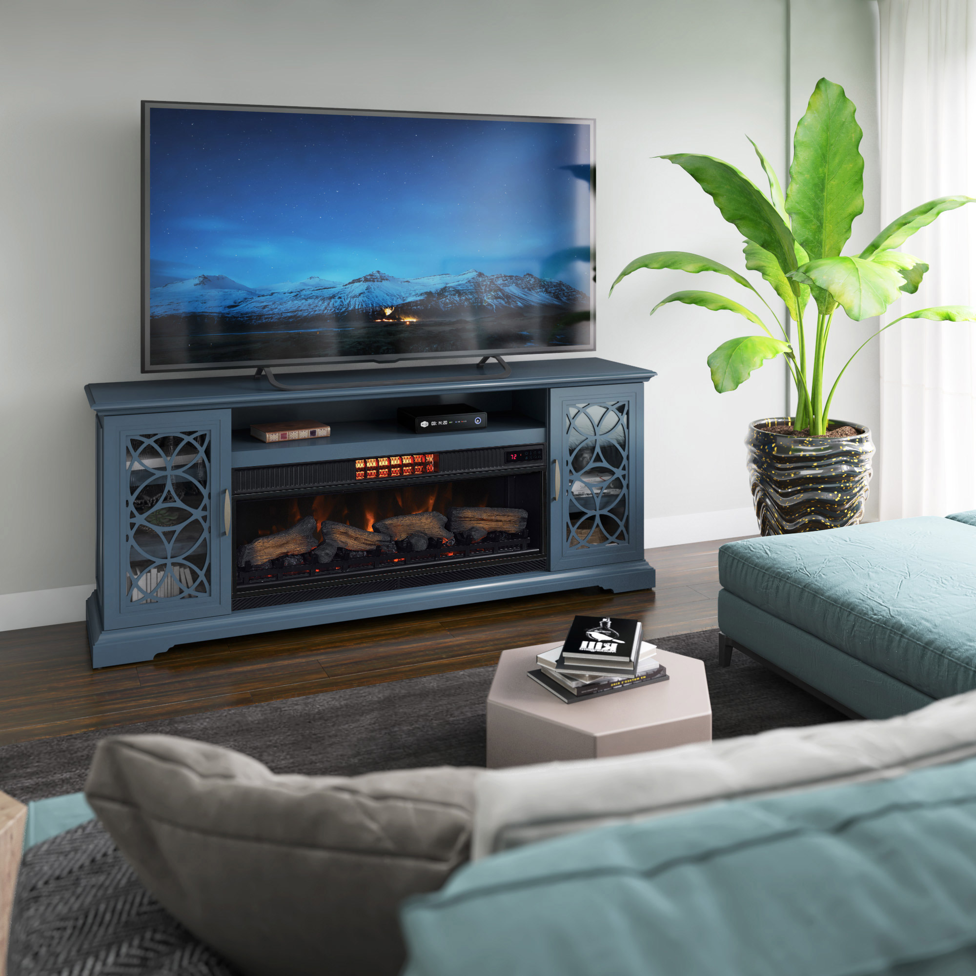 Tresanti Luna TV Console with ClassicFlame CoolGlow 2-in-1 Electric Fireplace and Fan