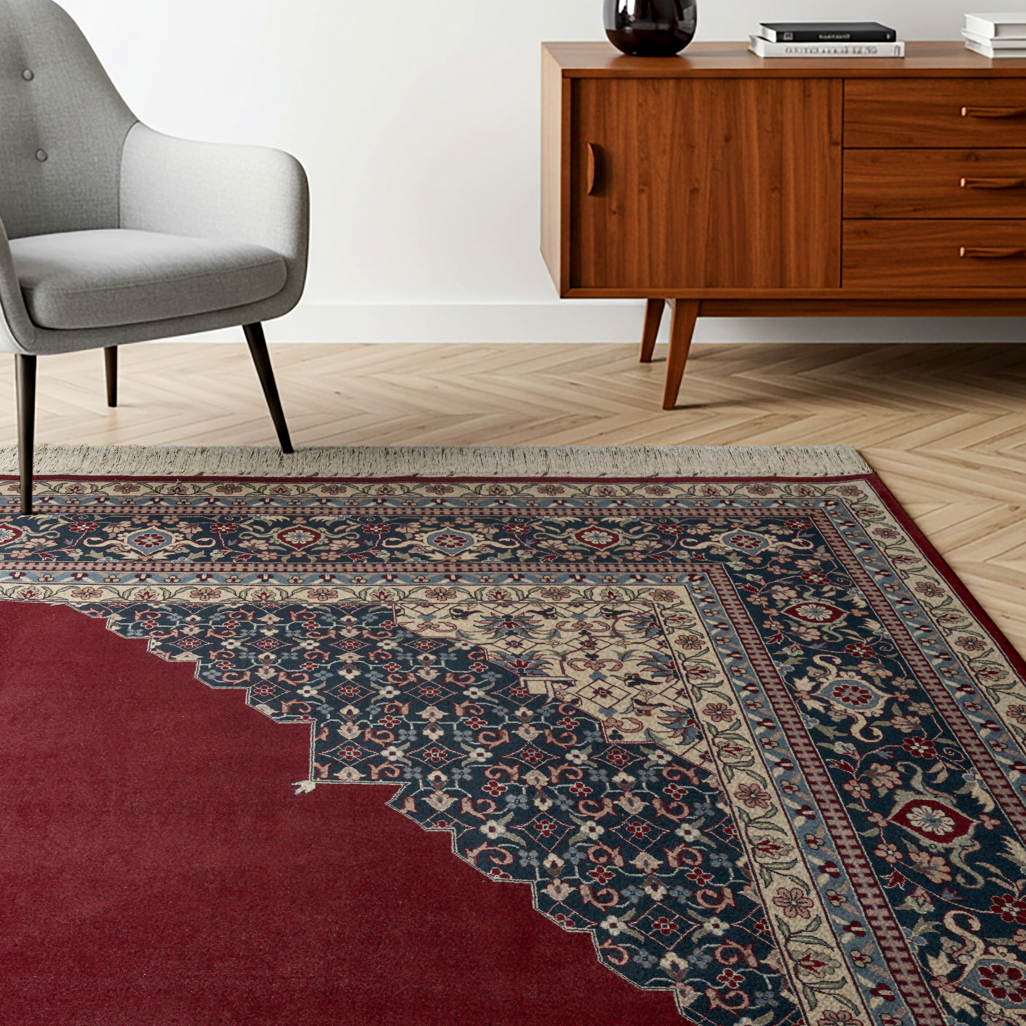 Montacute Hand Knotted Rug Collection, Diamond Medallion Redfield Red ...