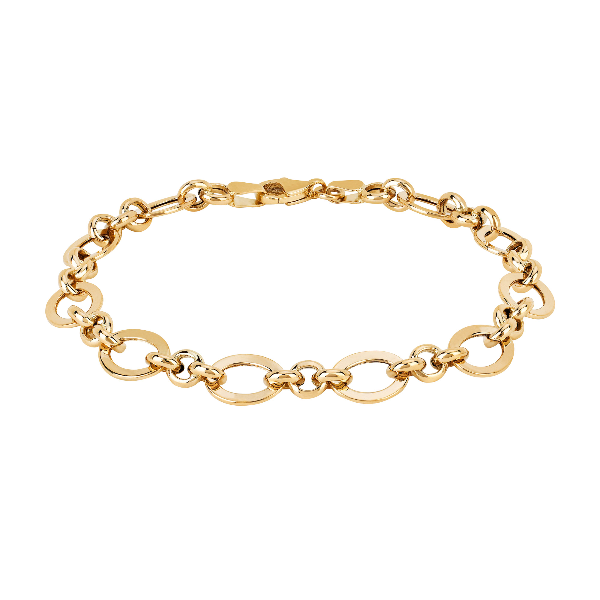 High Polish Oval and Rolo Link Bracelet in Yellow Gold