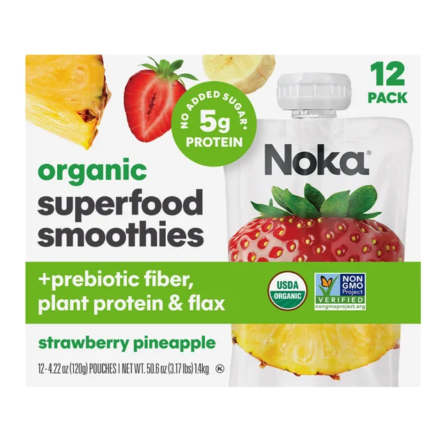 Noka Organic Superfood Smoothies, Strawberry Pineapple, 4.22 oz, 12-count