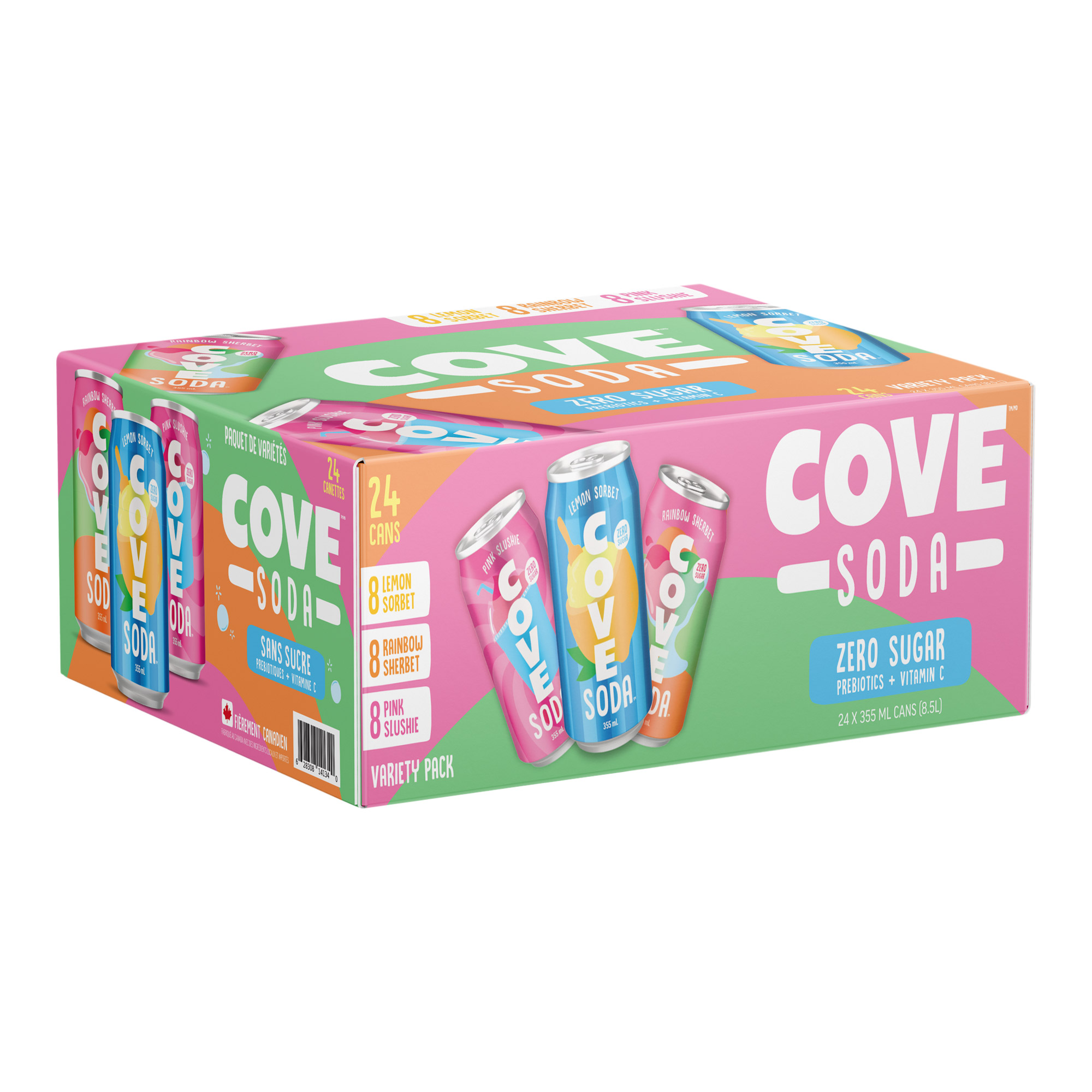 Cove Soda Zero Sugar Variety Pack, 355 mL, 24-pack