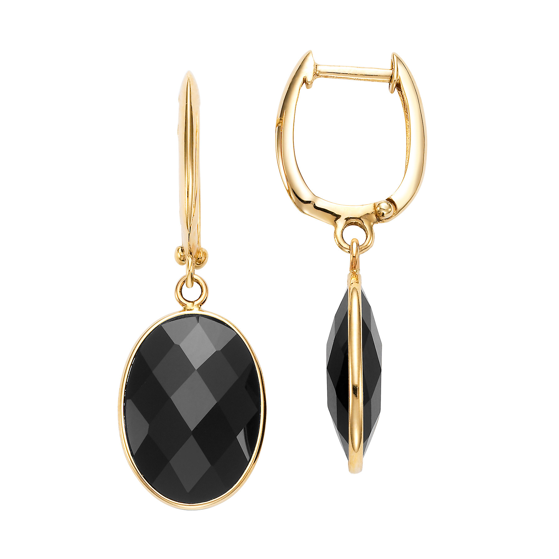 Oval Black Onyx Bezel Dangle Earrings