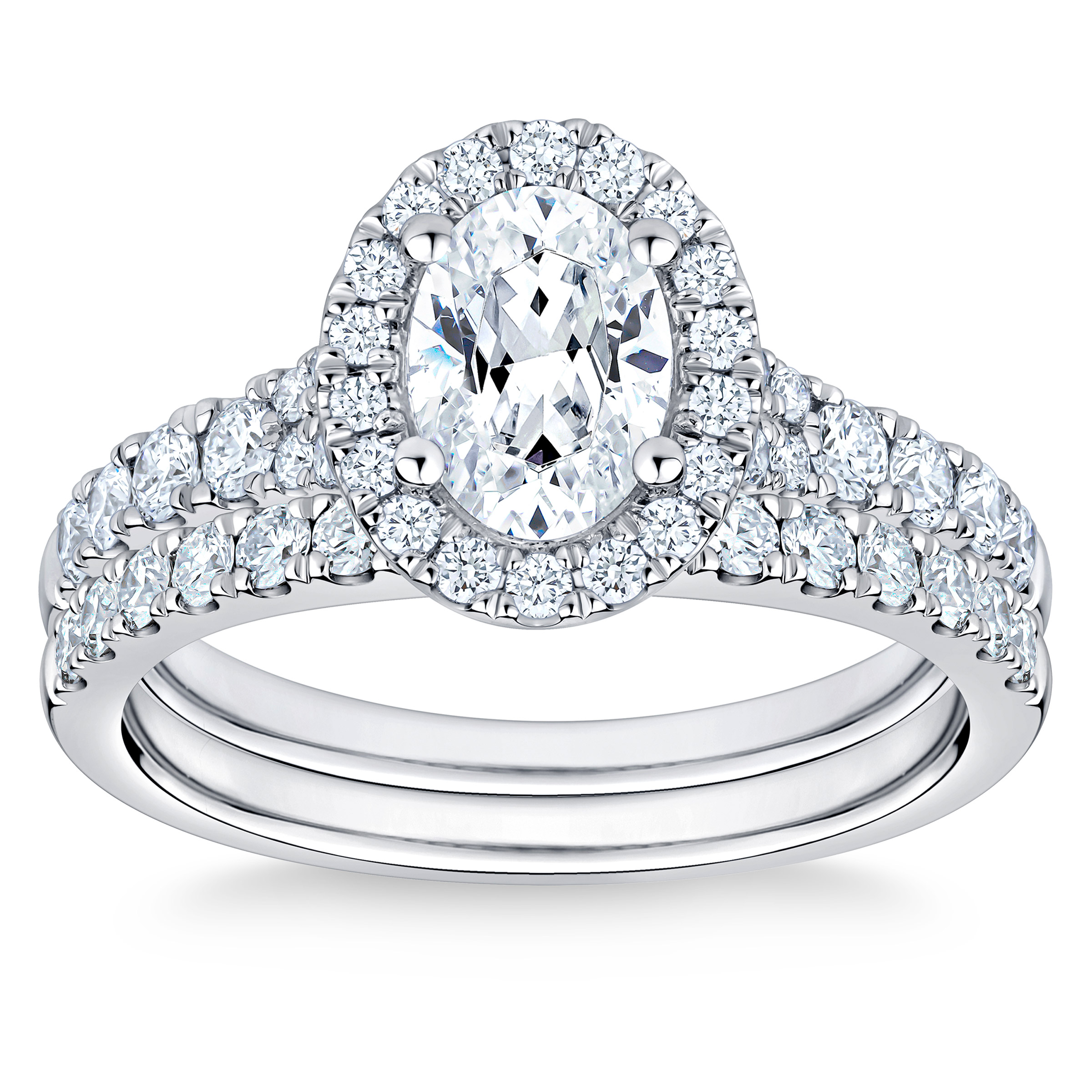 Oval Cut and Round Brilliant Diamond Halo Wedding Set (1.85 ctw)
