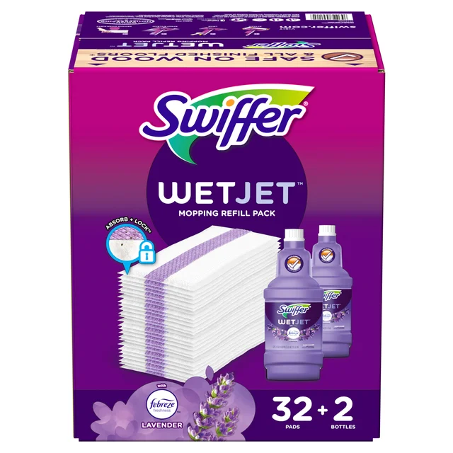 Swiffer Wet Jet Refills, 32 Pads + 2 x 1.25 L Solution