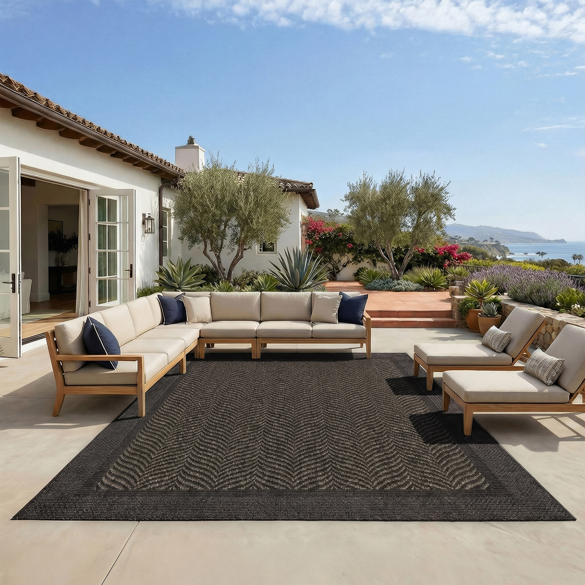 Laguna Indoor/Outdoor Area Rug, Aditi Black, 8'8” x 13' | Costco