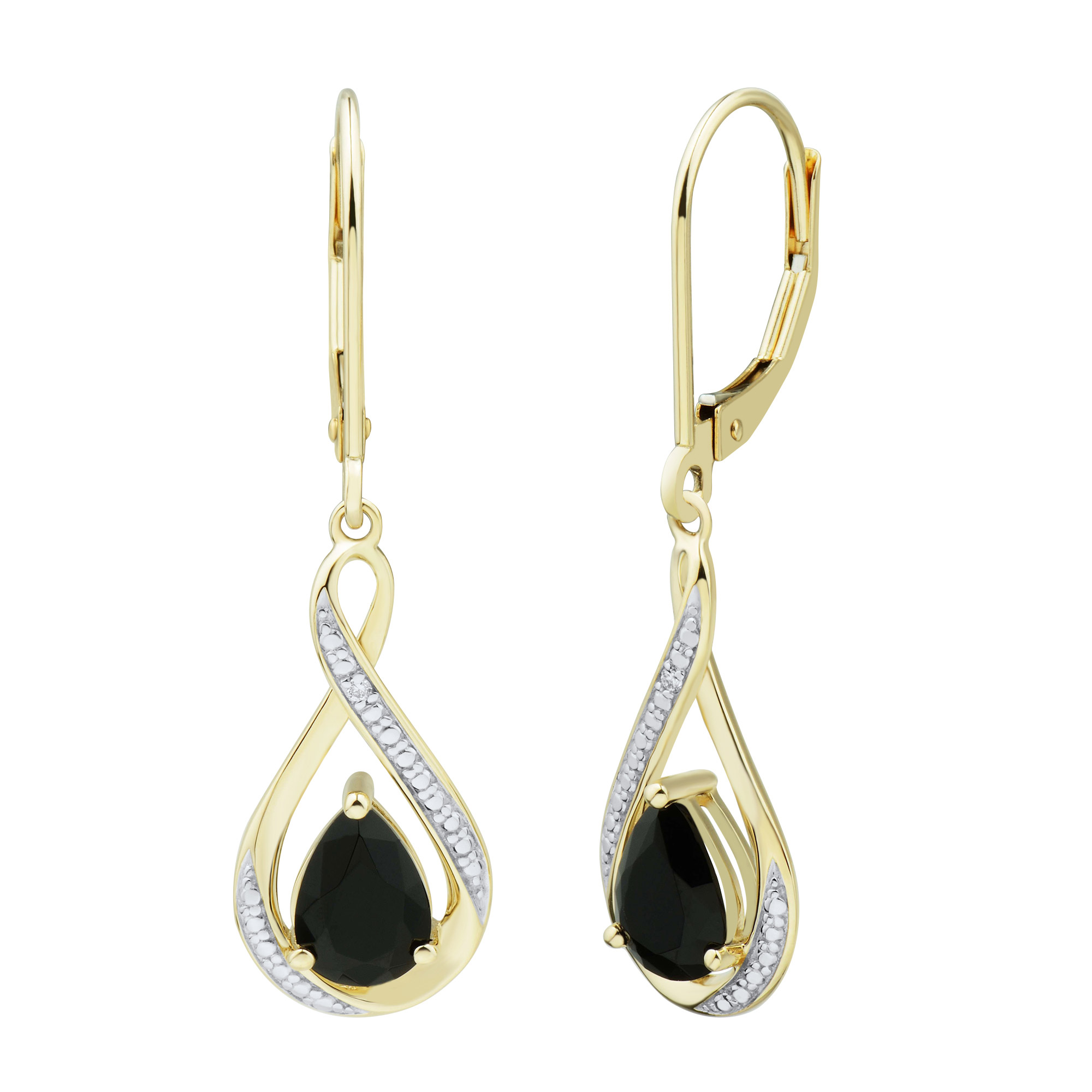 Pear Cut Onyx and Diamond Earrings (0.008 ctw)