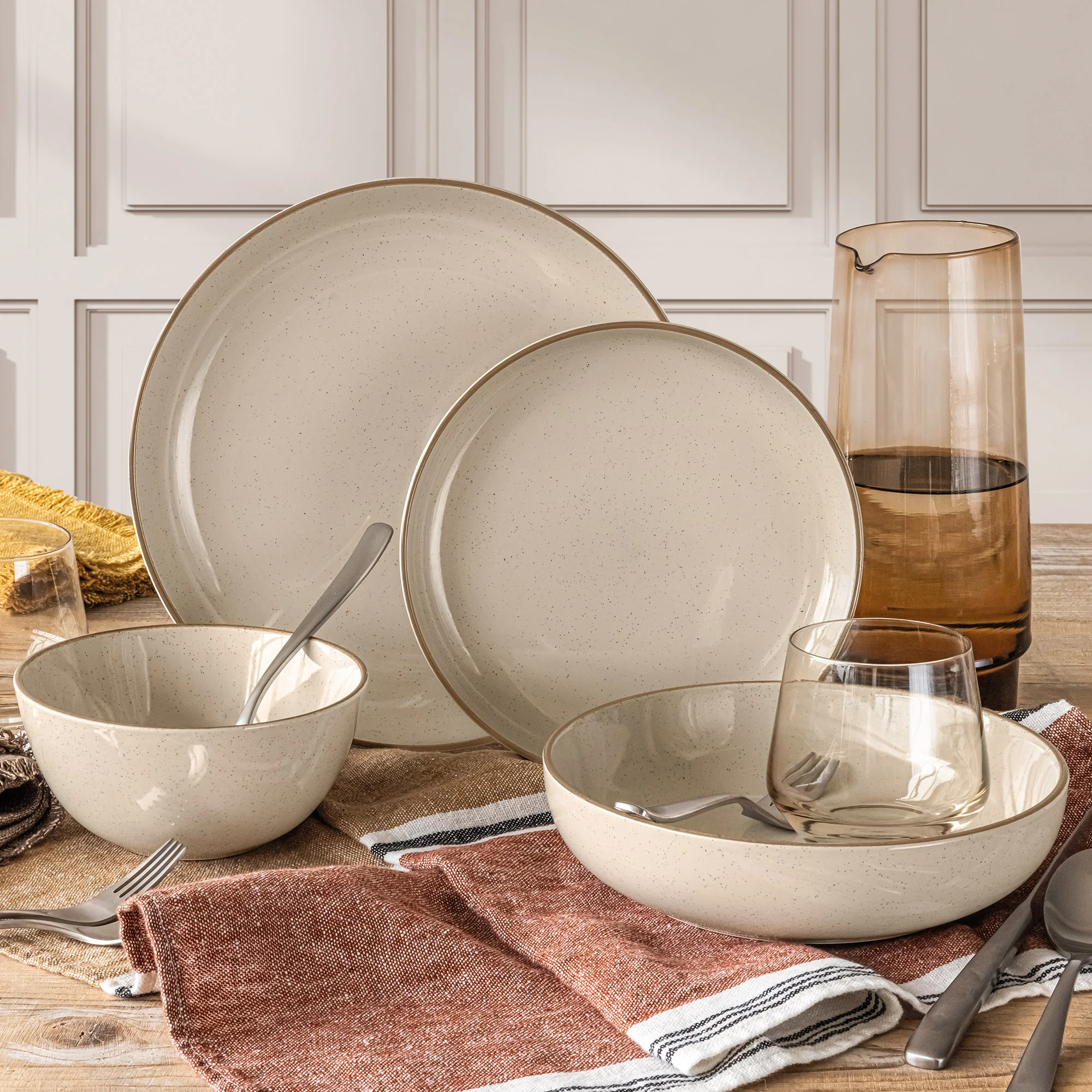 over&back Options 16-piece Dinnerware Set Beige