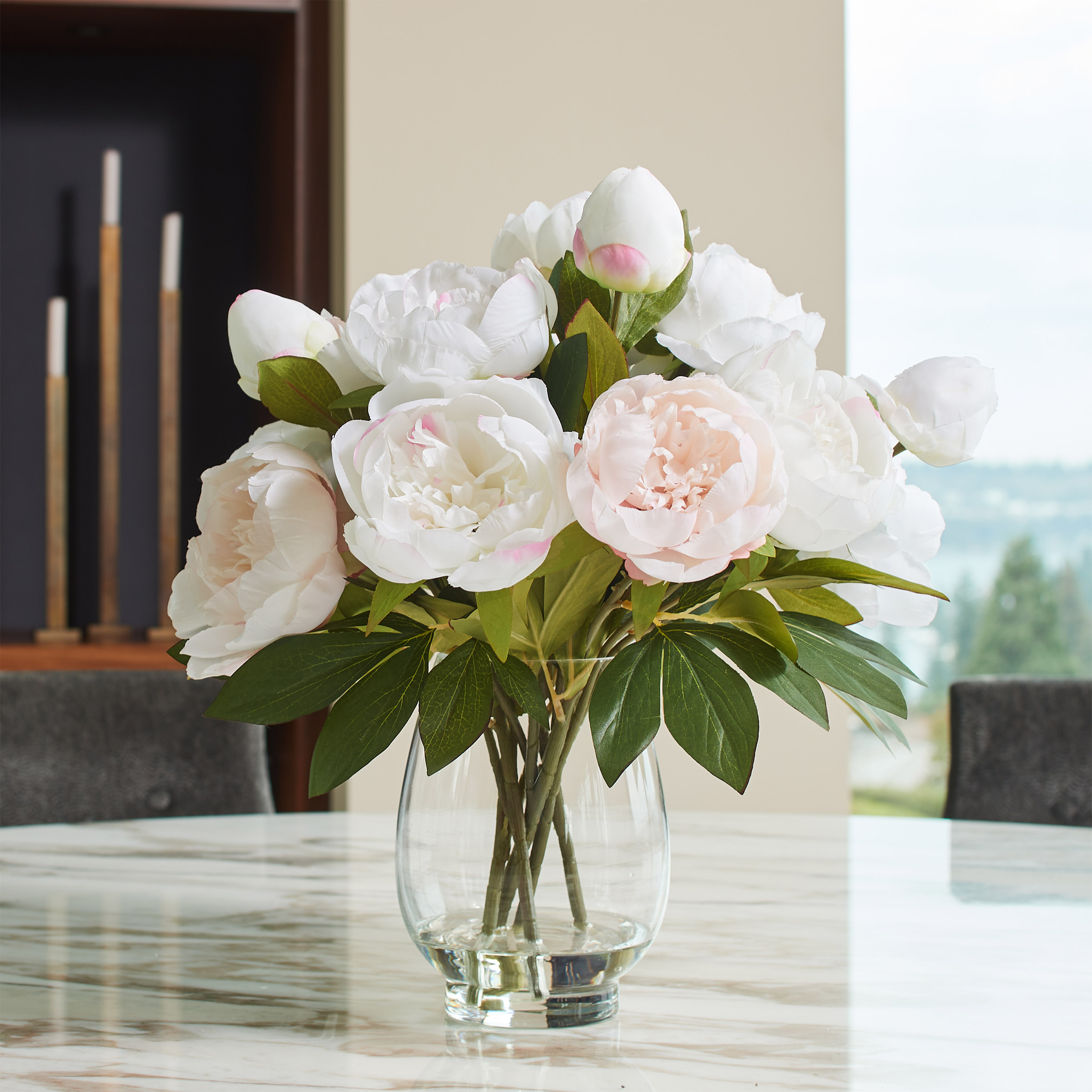 Faux Peony Arrangements Artificial Peony Arrangement In Glass Vase
