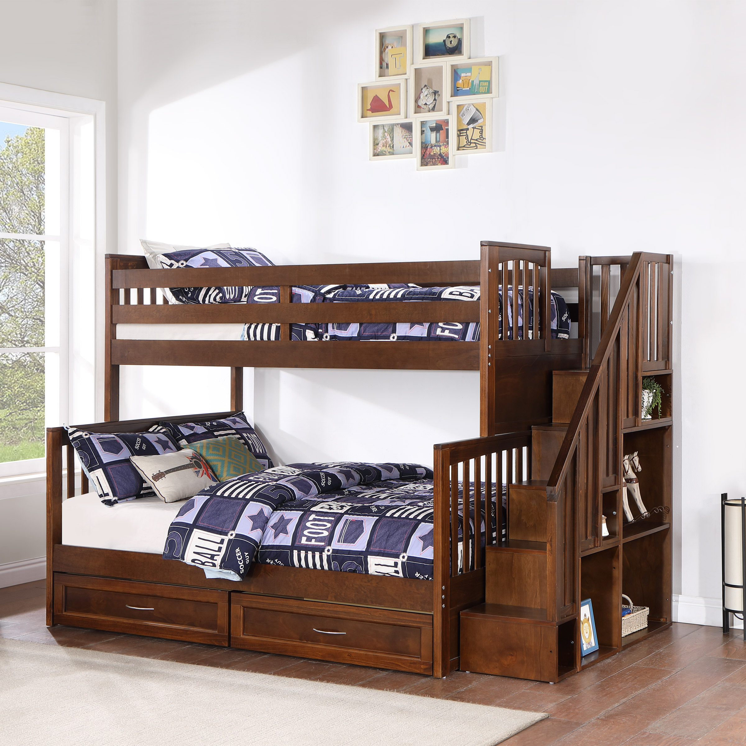 Vandalay Twin Over Double Bunk Bed with Universal Staircase