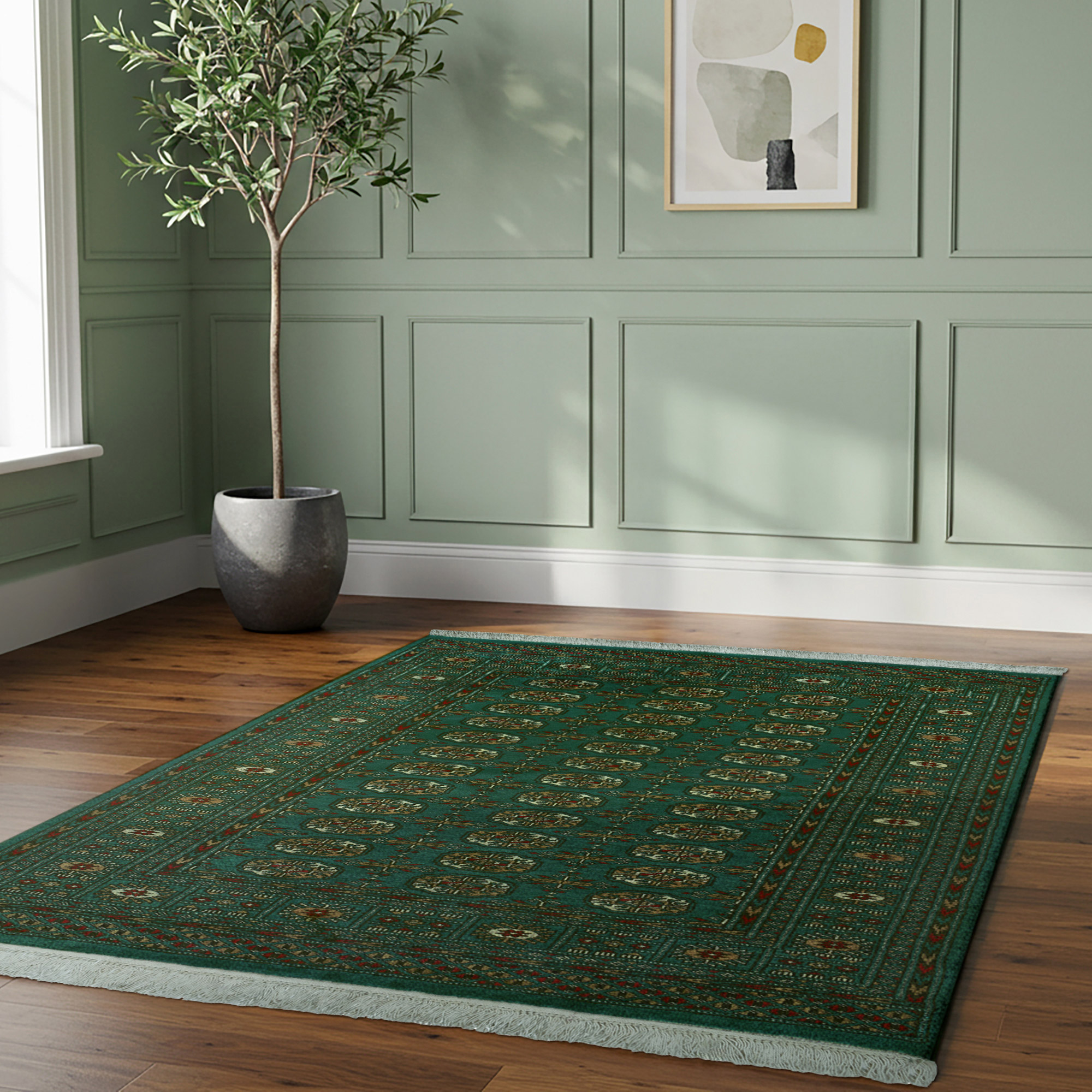 ラグ・カーペット Bukhara rugs Pakistani Hand Knotted Rug Collection, Classic Bukhara Kuba Green