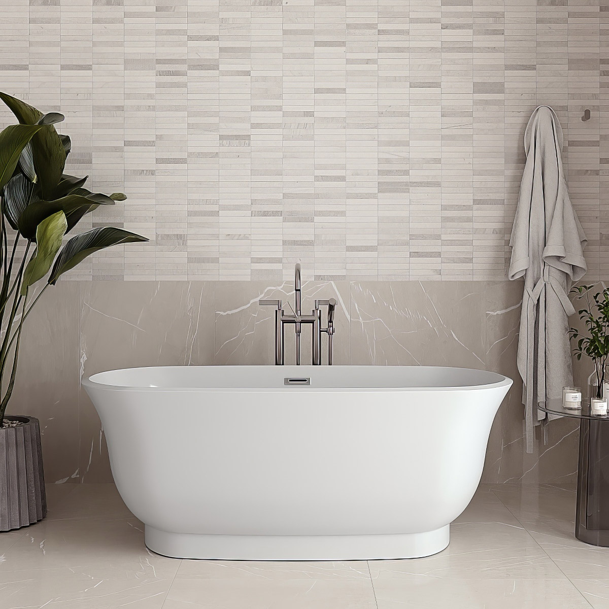 Streamline - Baignoire autoportante avec siphon en chrome poli