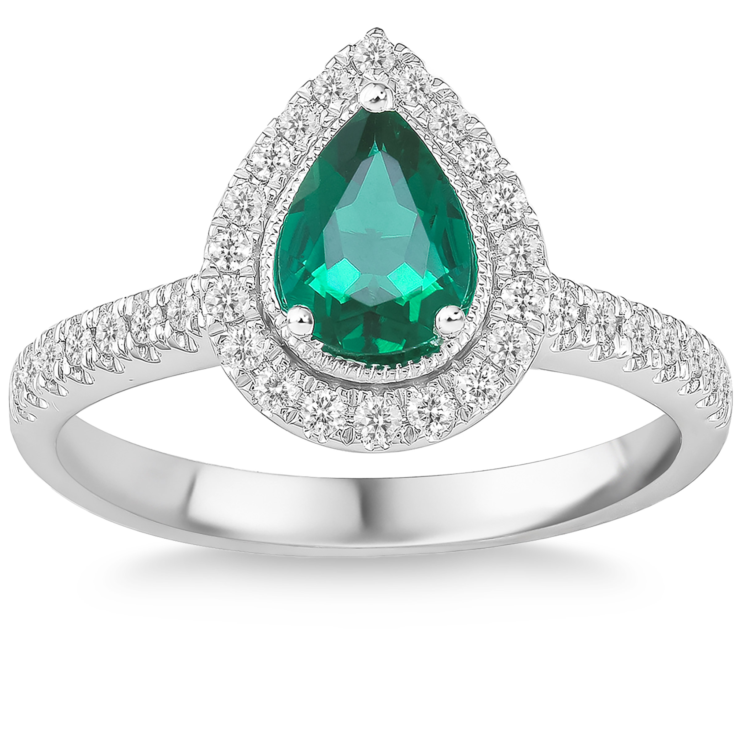 Pear Cut Lab Created Emerald and Diamond Ring (0.25 ctw)