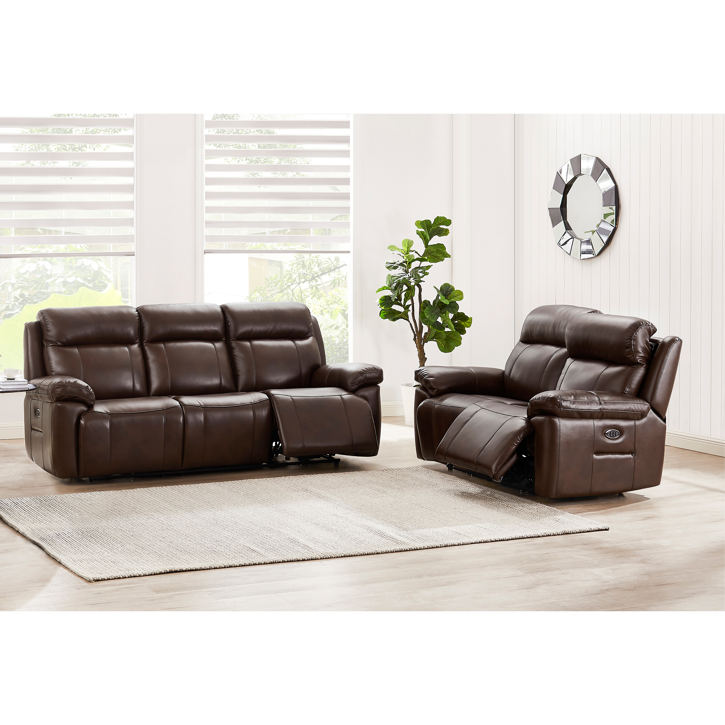 Atticus Top-grain Leather Triple Power Motion Sofa and Loveseat