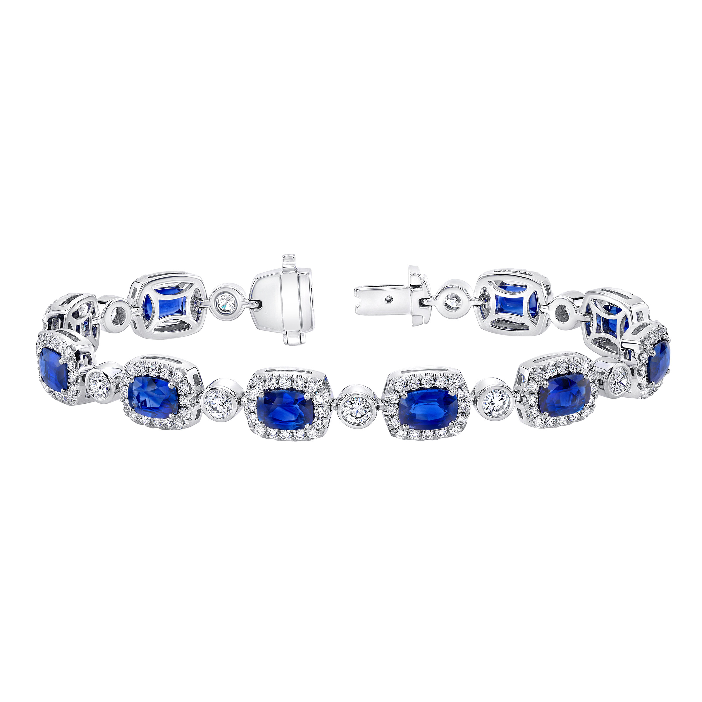 Oval Cut 7 x 5 mm Blue Sapphire & 4.68ctw Diamond 18kt White Gold Bracelet