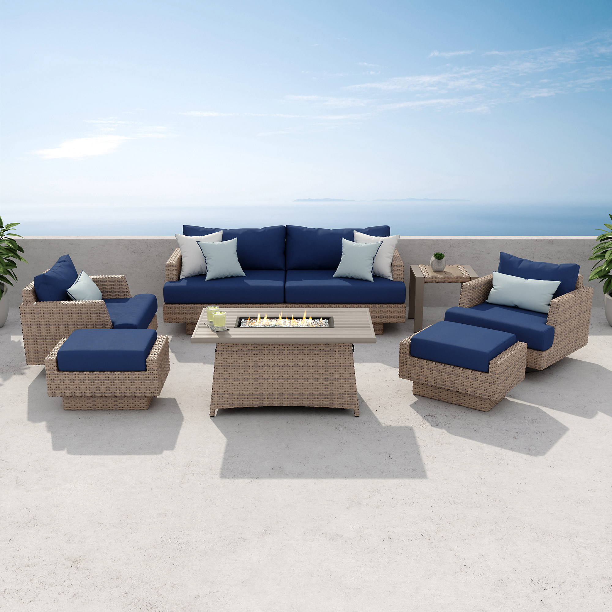Portofino Repose 7-piece Outdoor Patio Fire Motion Seating Set