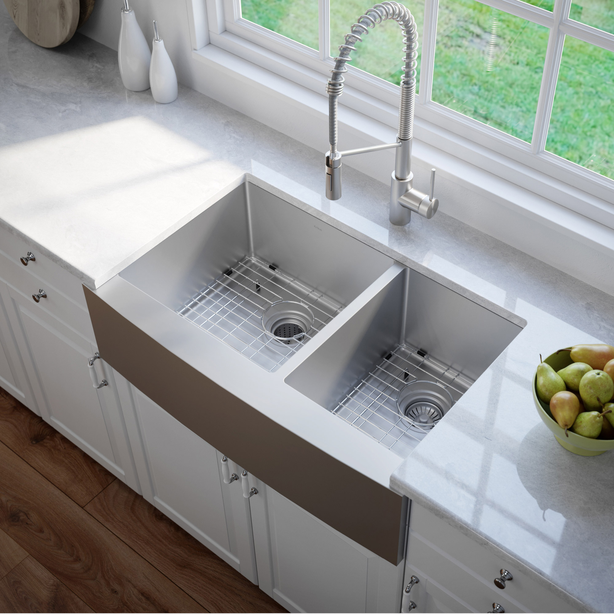 KRAUS Double Bowl 60/40 Farmhouse Stainless Steel Sink