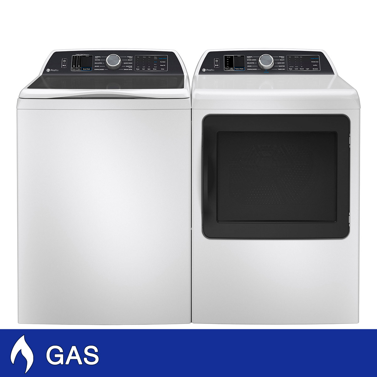 GE Profile 5.4 cu. ft. Top Load Impeller Washer with Microban and GE Profile 7.4 cu. ft.Smart GAS Dryer with Sensor Dry