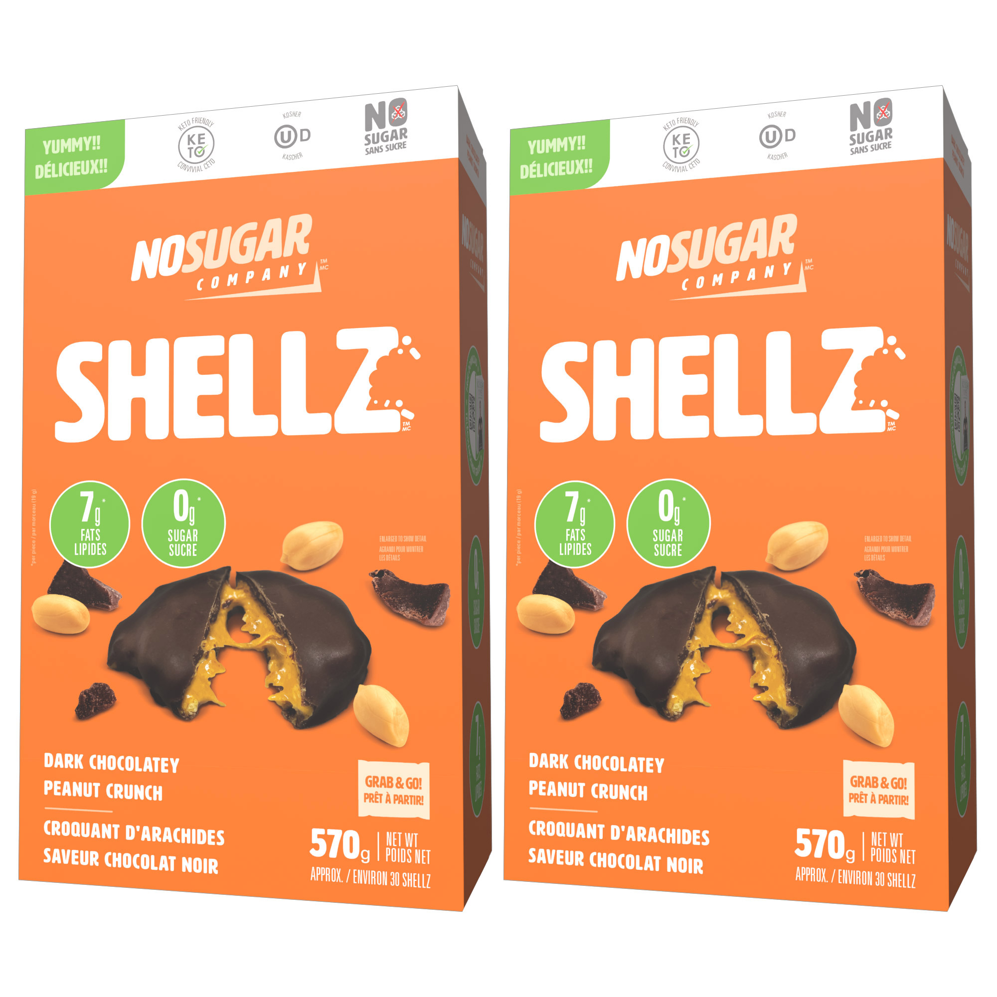 No Sugar Shellz Dark Chocolatey Peanut Crunch, 2 × 570 g | Costco