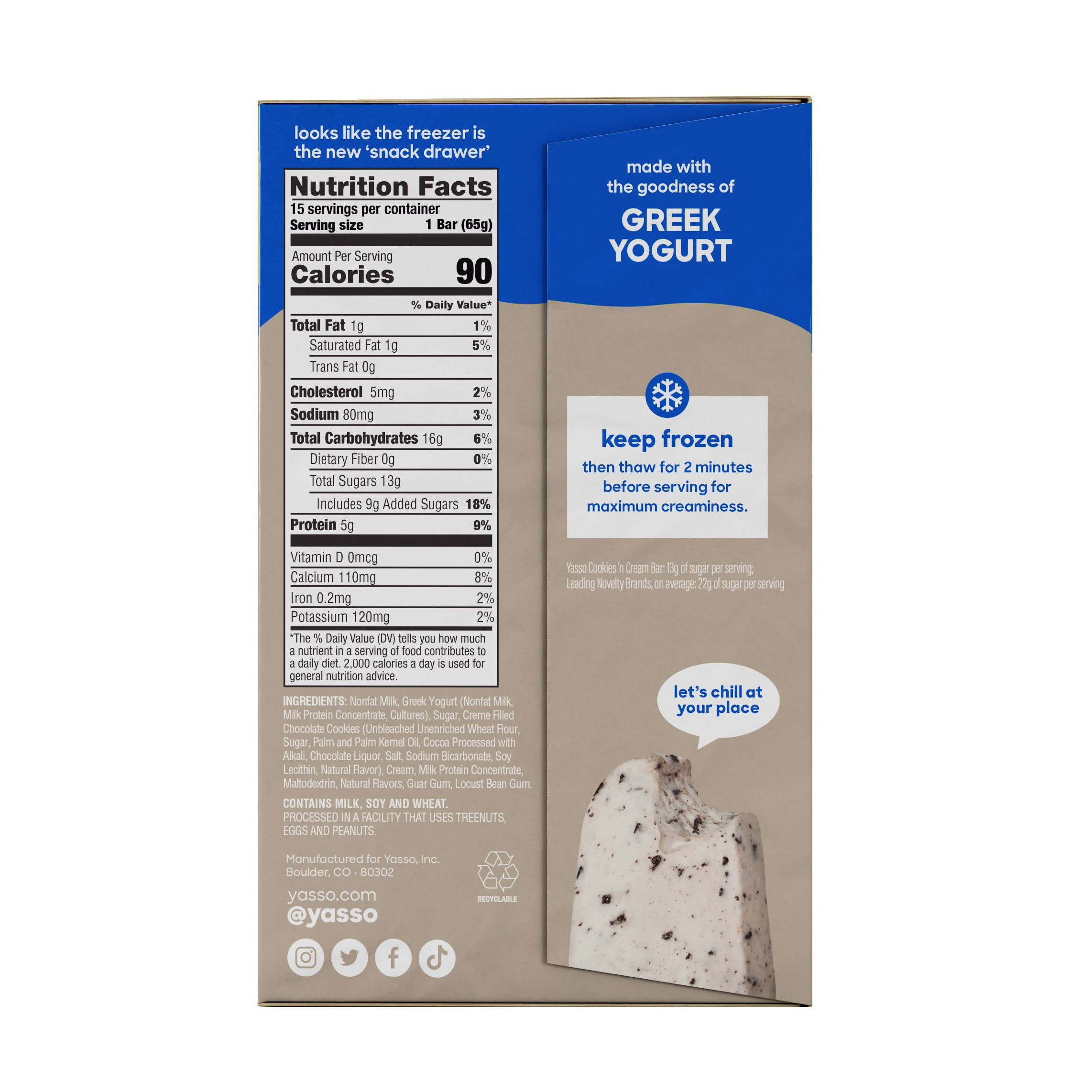 Yasso Greek Yogurt Bars Cookies n' Cream, 15-count | Costco