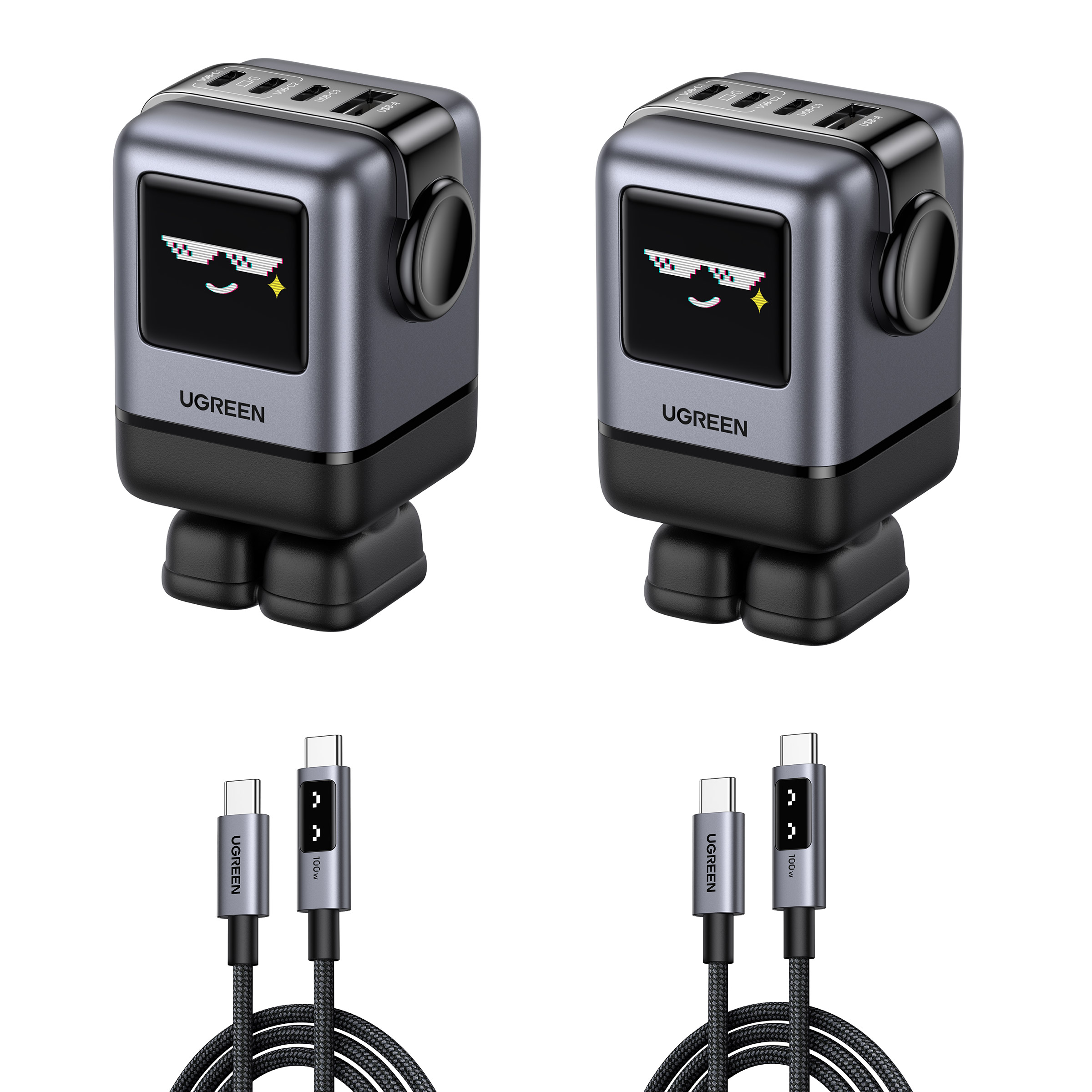 Ugreen Uno 100 W Robot GaN Charger With 100 W USB-C to USB-C Cable Bundle