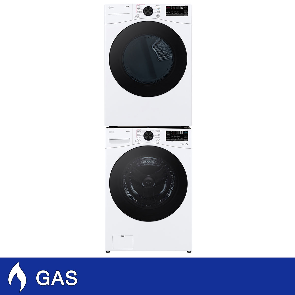 LG 4.5 cu. ft. Front Load Washer with TurboWash 360 and 7.4 cu. ft. GAS Dryer with TurboSteam and Built-In Intelligence with Stacking Kit