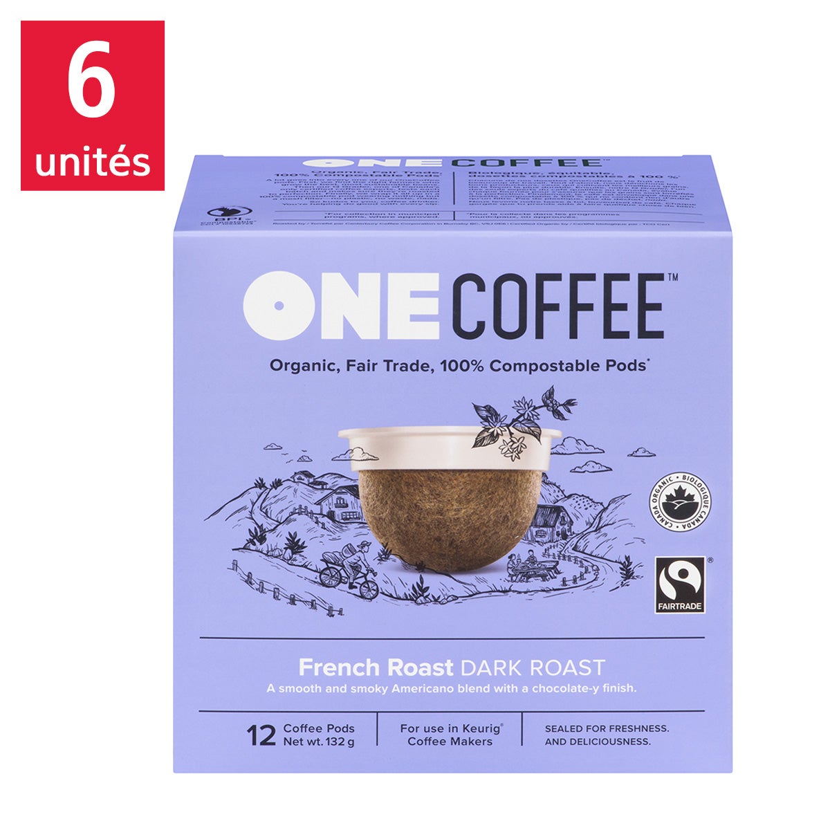 OneCoffee Organic French Roast Fairtrade Coffee K-Cup Pods, 72