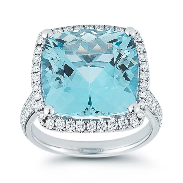9.50CT CUSHION CUT AQUAMARINE & 0.84CTW DIAMOND 18KT WG RING