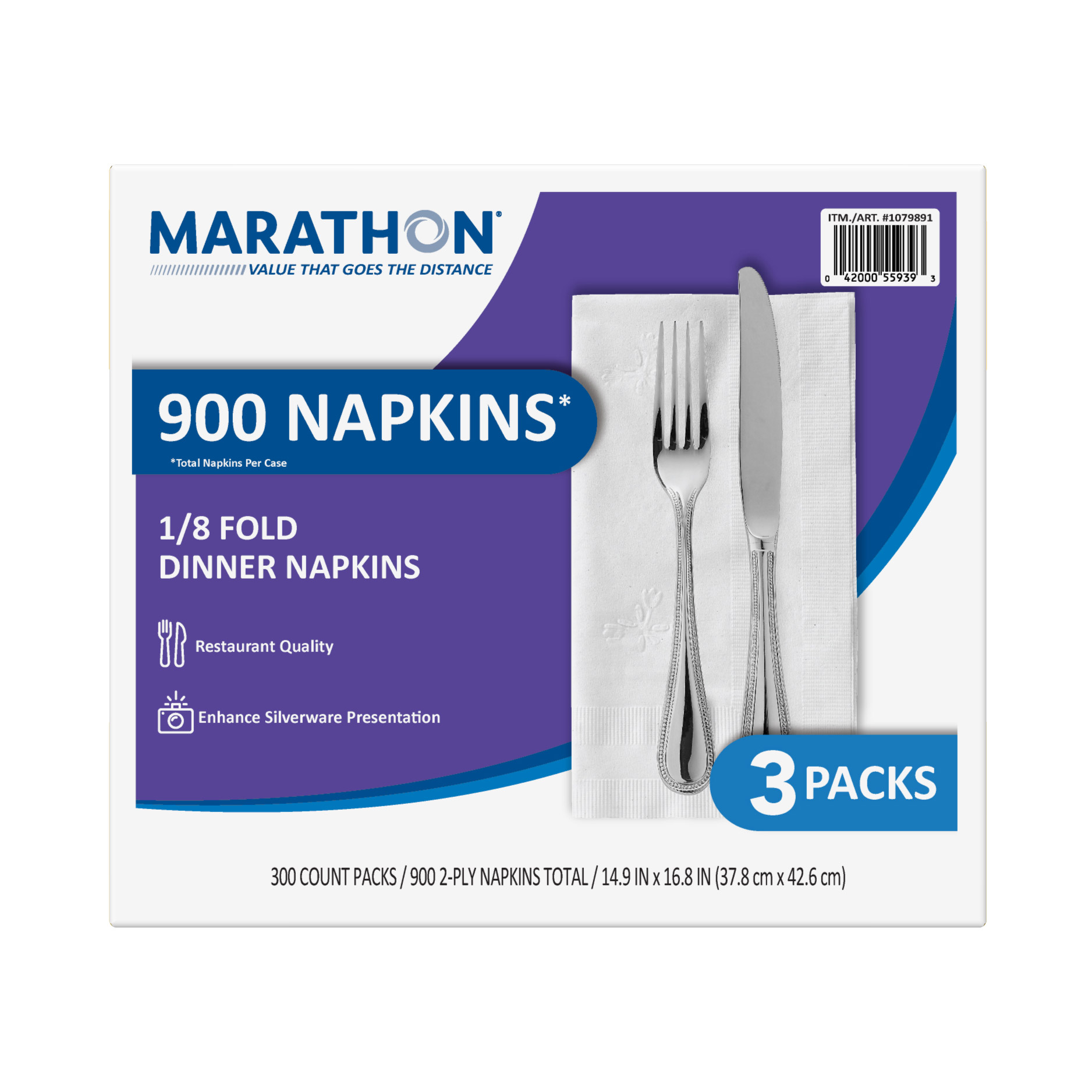 Marathon Dinner Napkin  1/8 Fold  2-Ply  300-count  3-pack