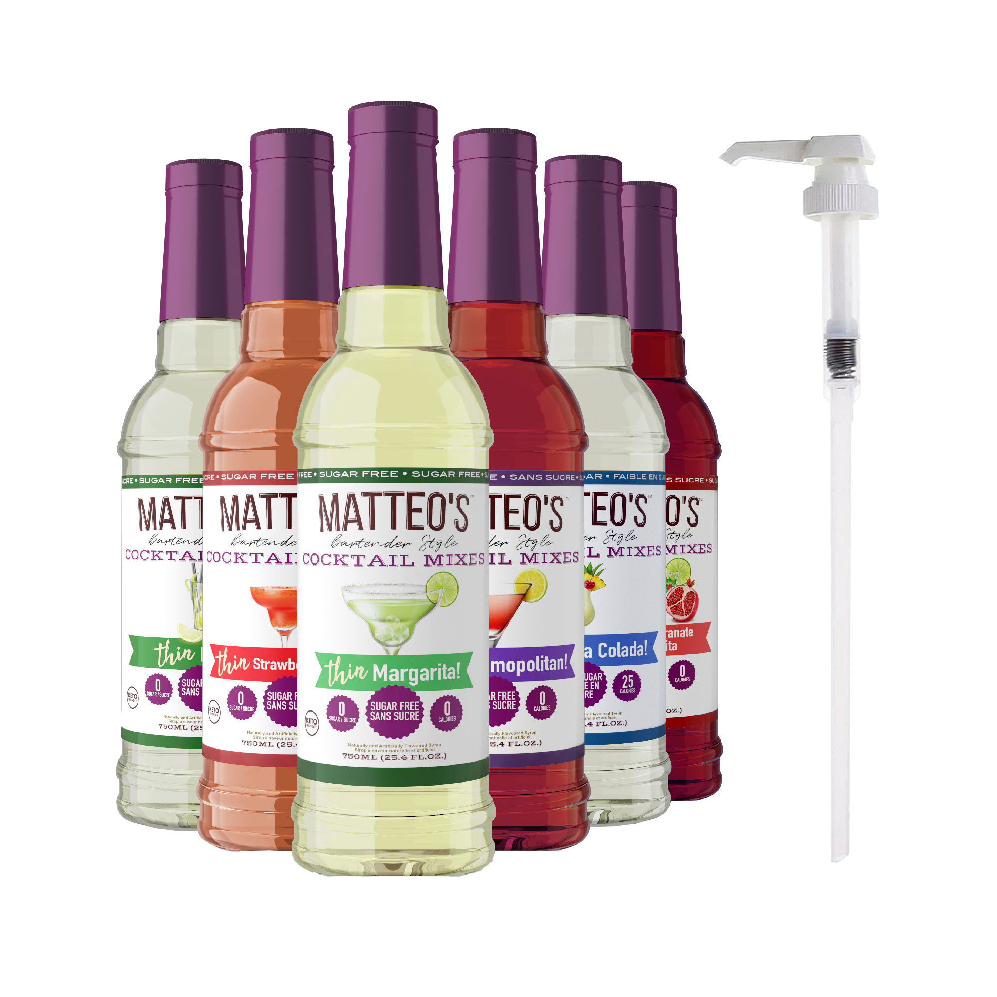 Matteo's Sugar-Free Cocktail Mix Variety Pack, 6 × 750 mL + 1 pump