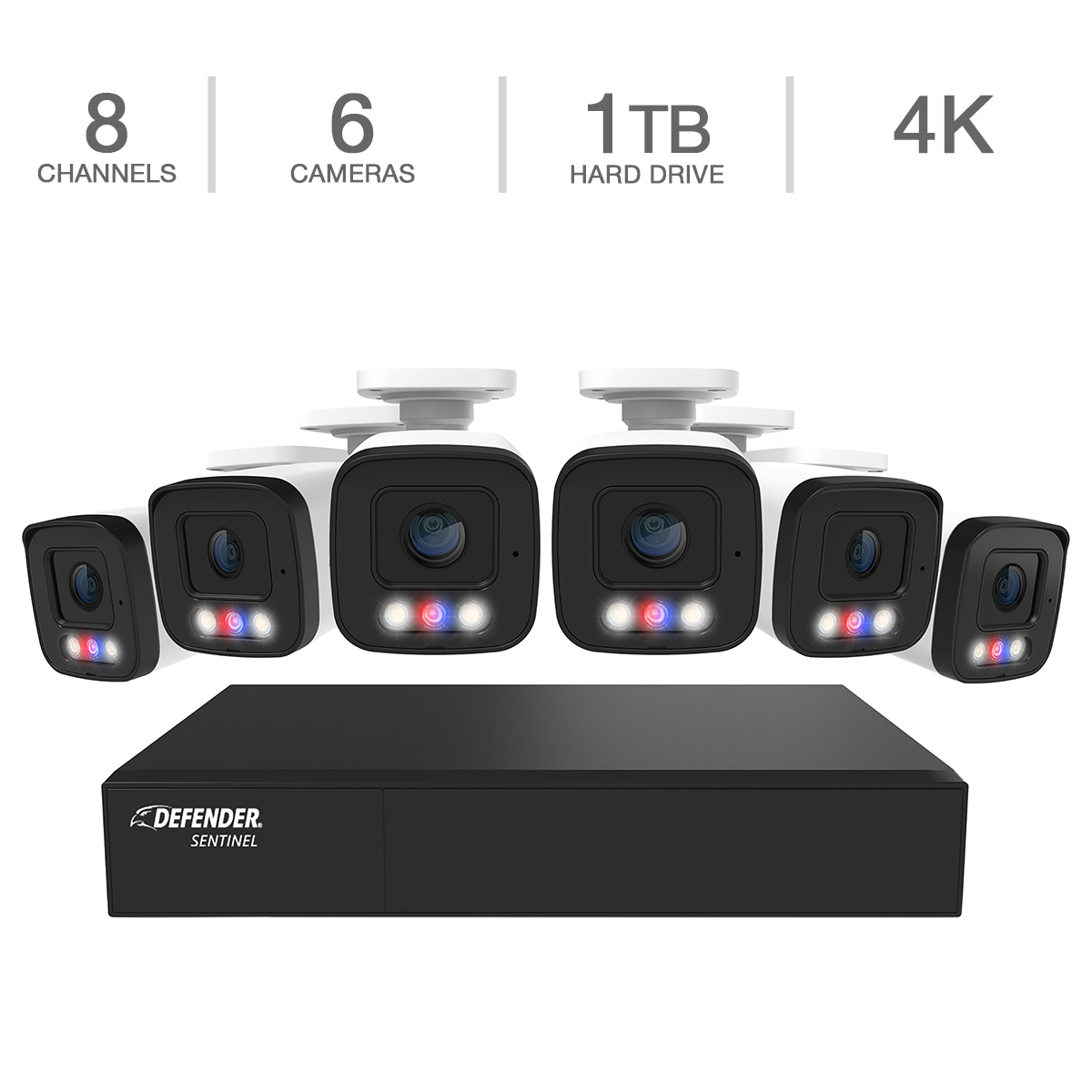 Defender AI POWERED Sentinel 4K Ultra HD Wired 8 Channel PoE NVR Security System with 6 Metal Cameras with 1 TB HDD