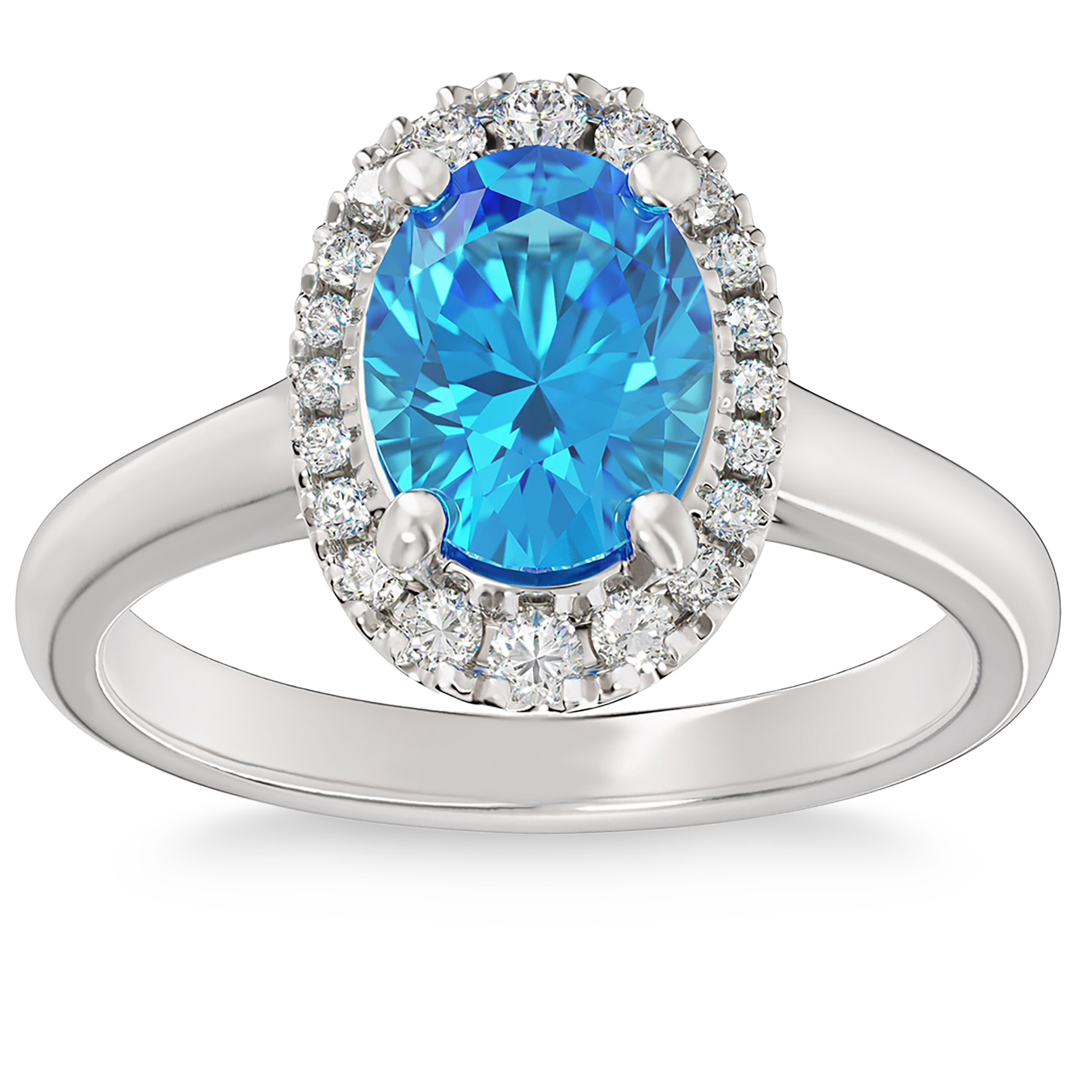 Oval Cut Blue Topaz and Diamond Ring in White Gold (0.24 ctw)